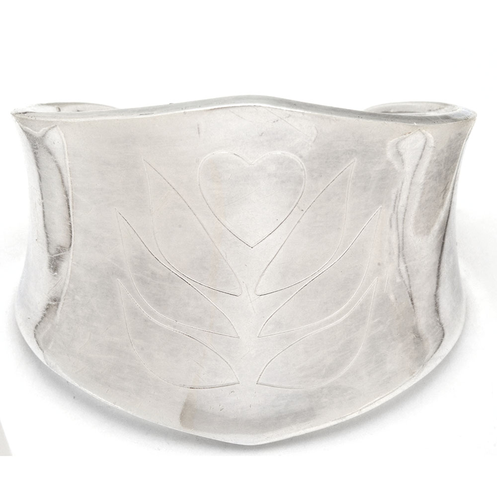 Vintage Taxco, Mexico Sterling Silver Engraved Cuff Bracelet