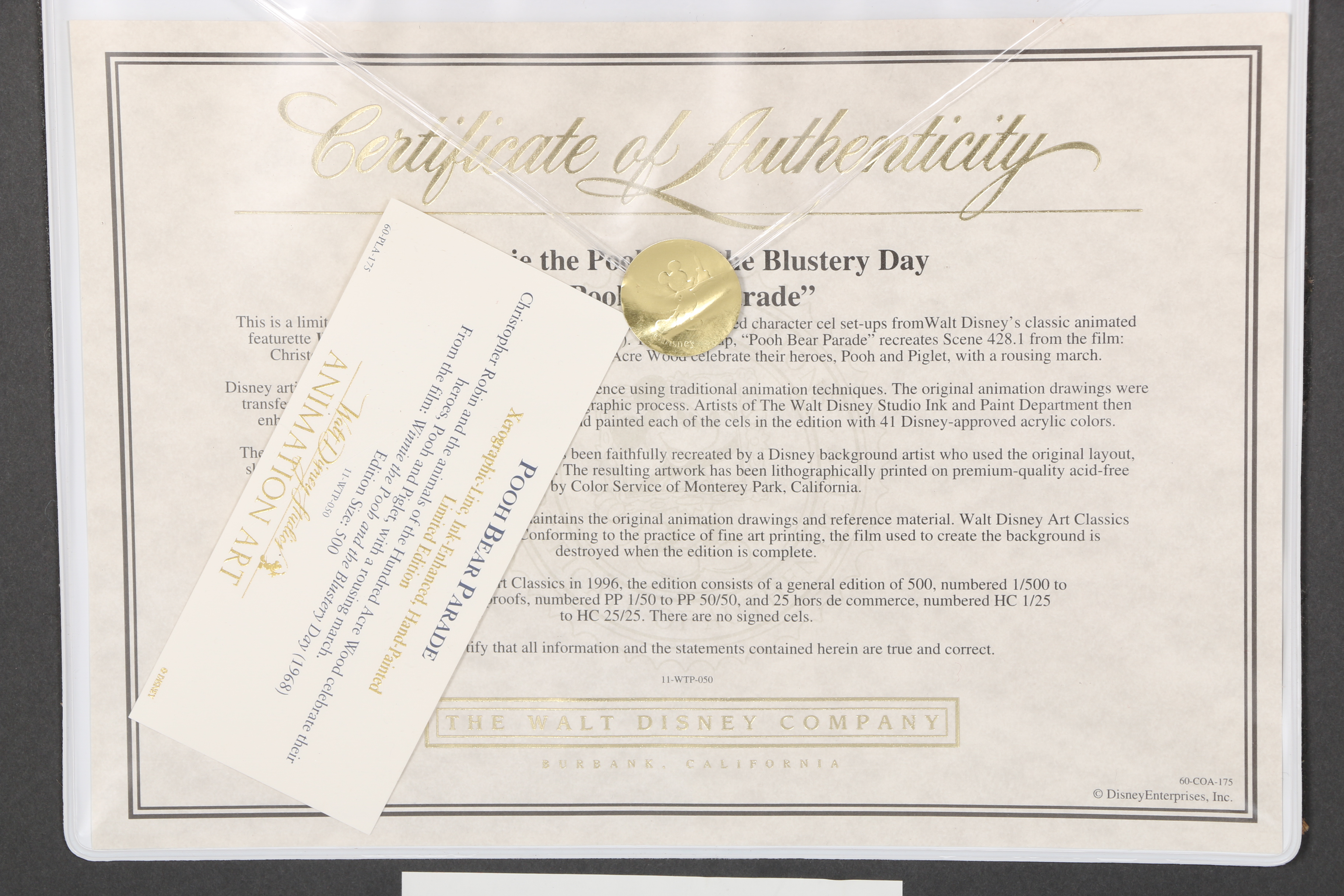 Limited Edition Walt Disney Cel "Pooh Bear Parade"