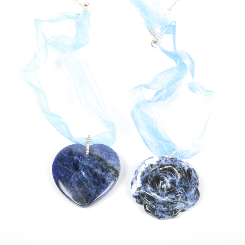 Sodalite Hearts and Roses Pendant Necklaces Grouping