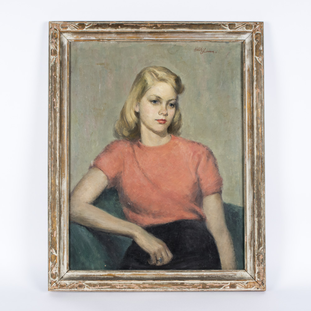 Allen Glicksman Mid-century Portrait Oil on Board