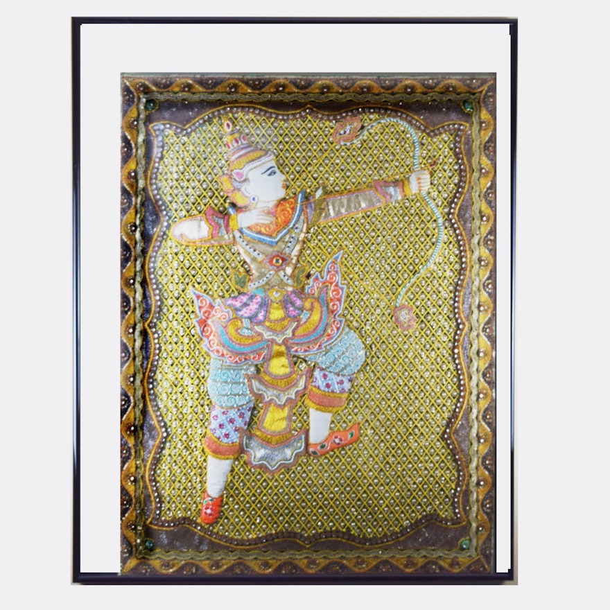 Embellished Burmese Kalaga Textile, Framed