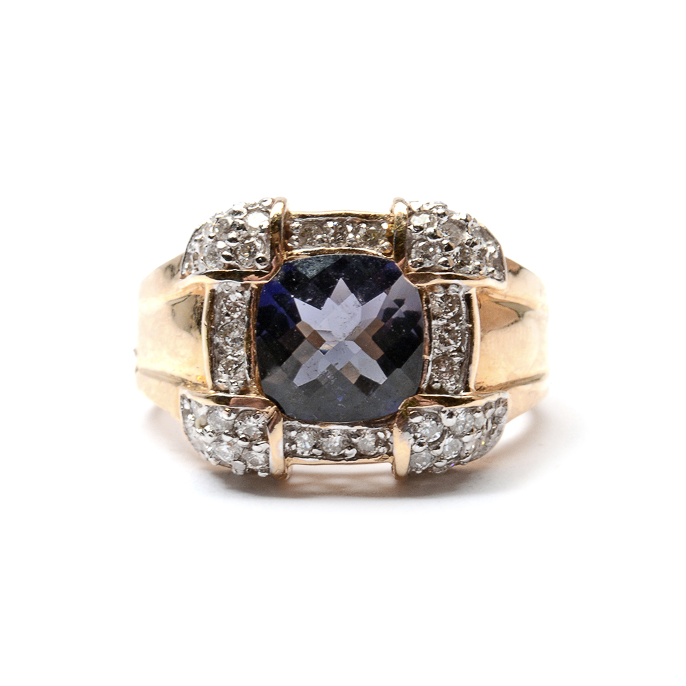 14K Gold Diamond Iolite Ring
