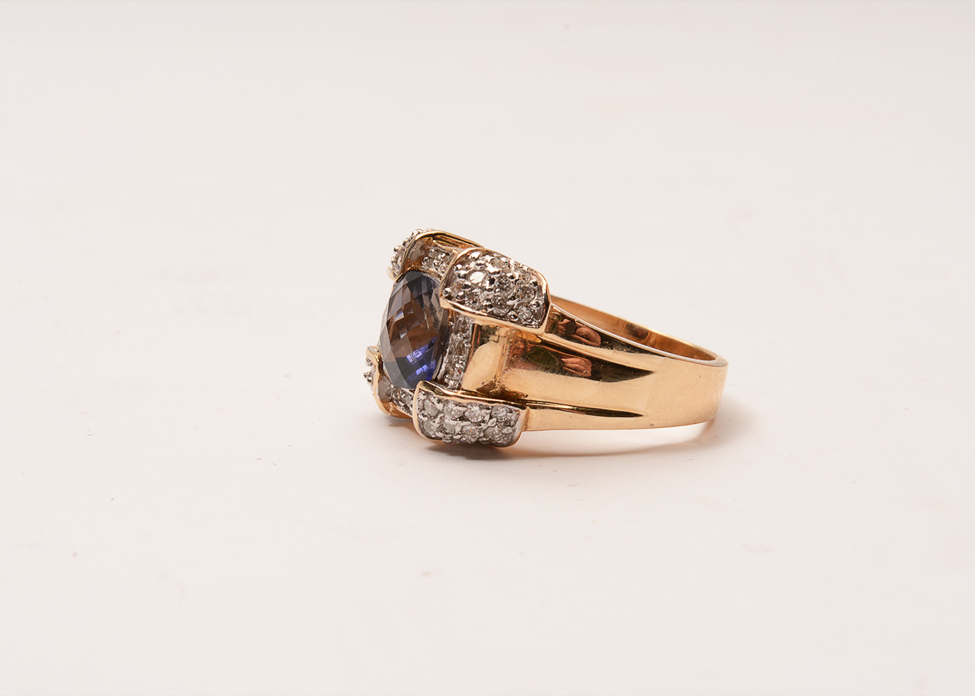 14K Gold Diamond Iolite Ring