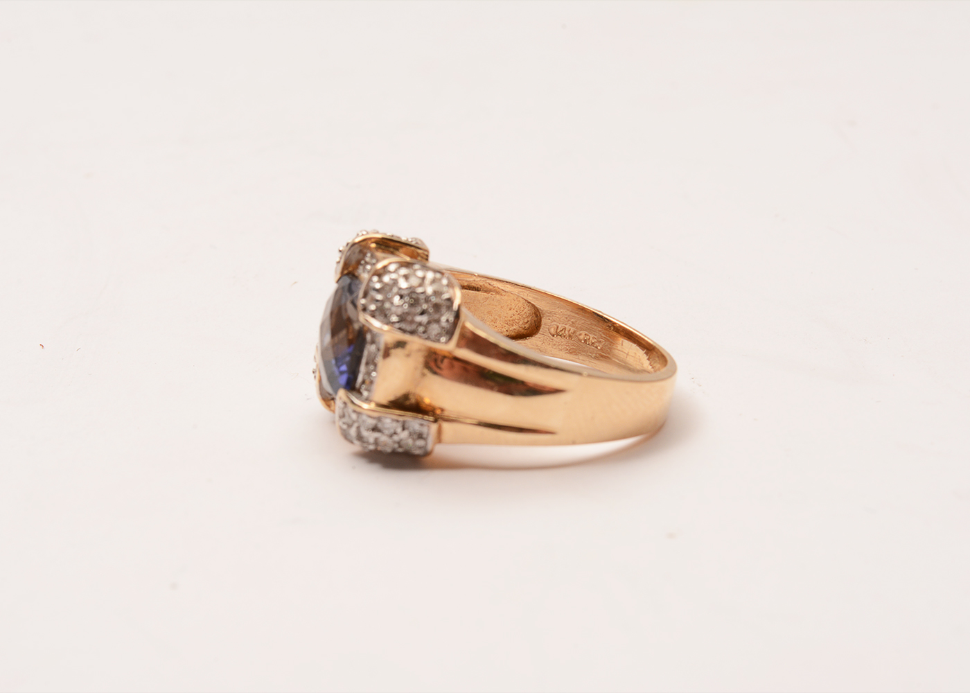 14K Gold Diamond Iolite Ring