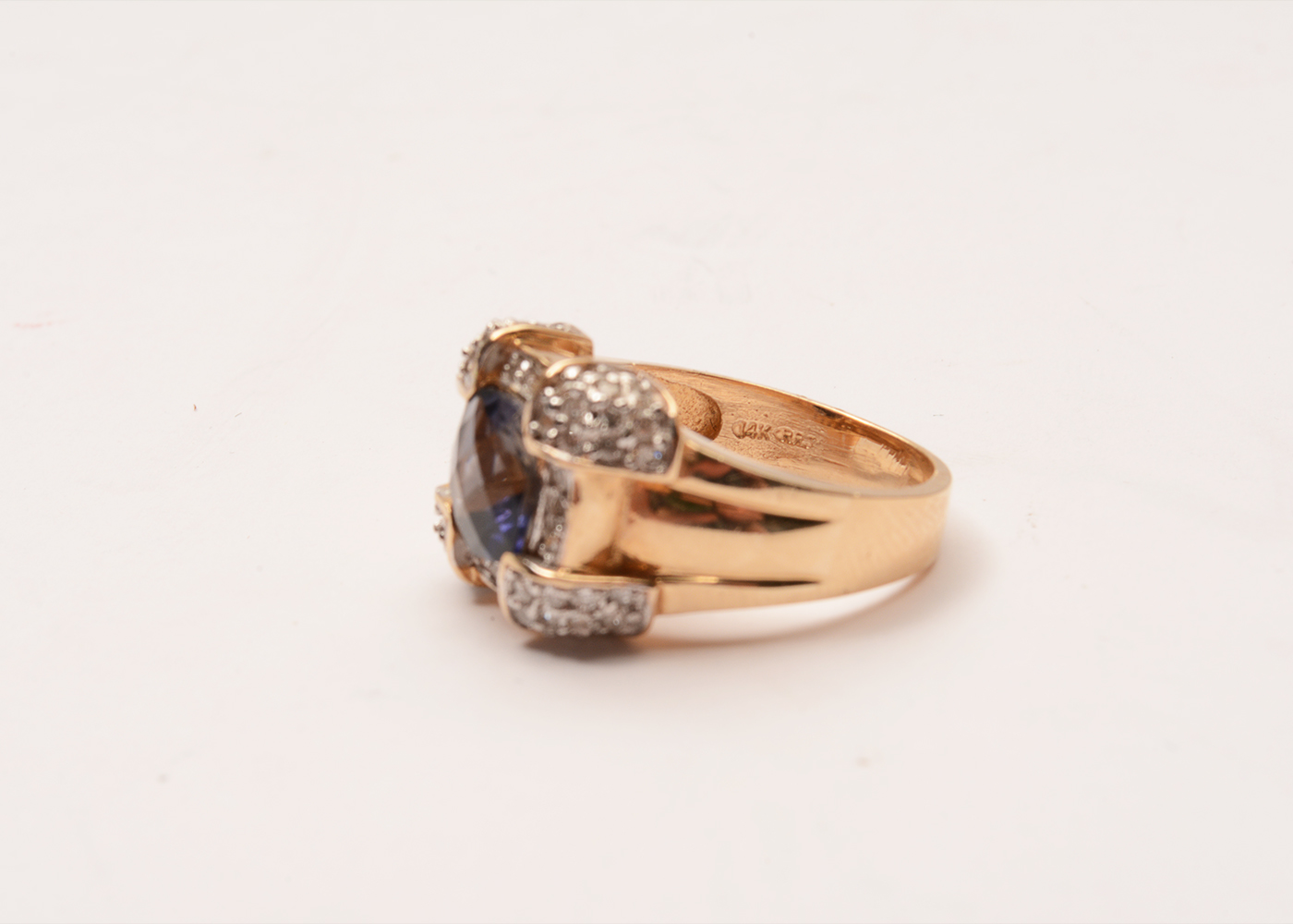 14K Gold Diamond Iolite Ring