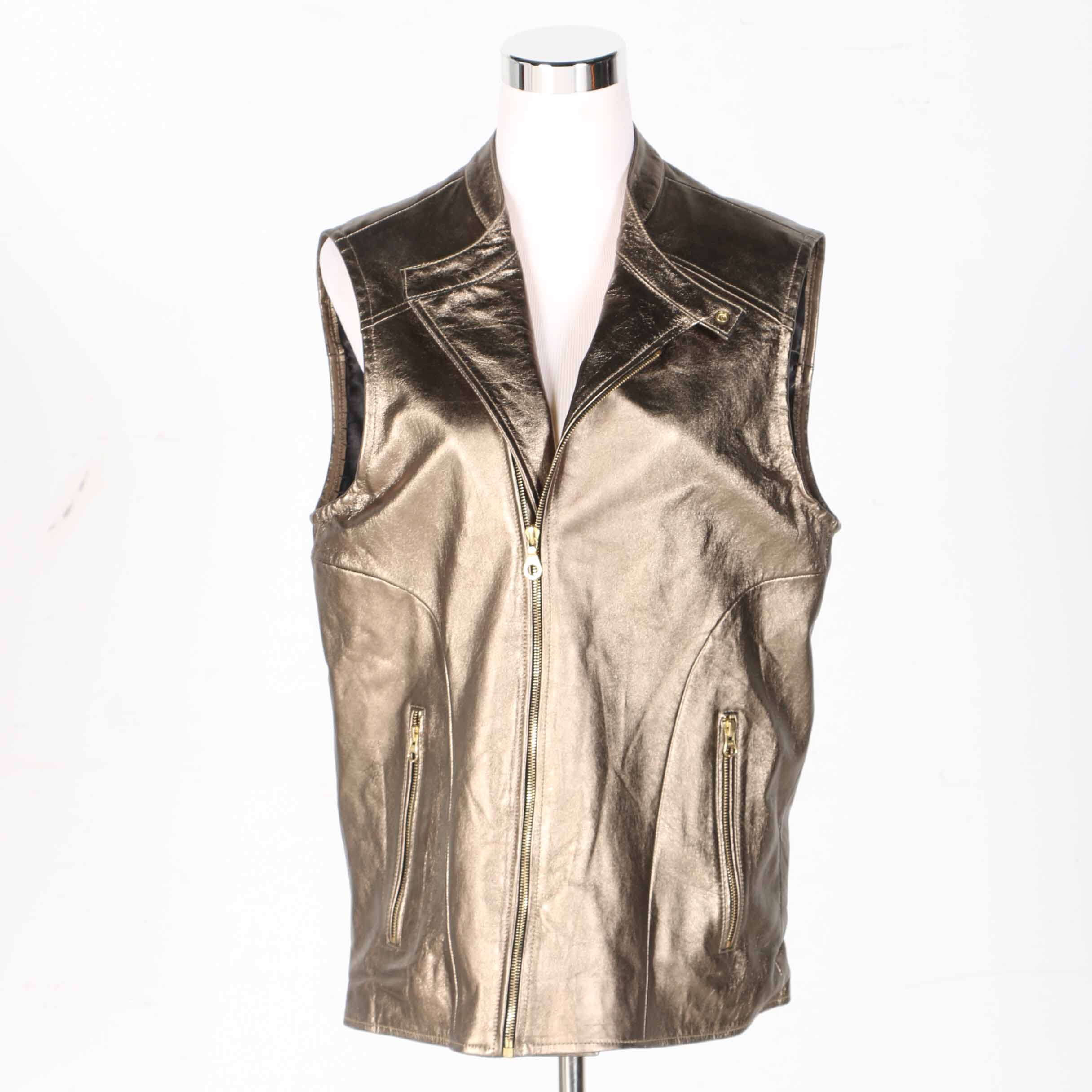 Men's Metallic Gold Tone Leather Vest