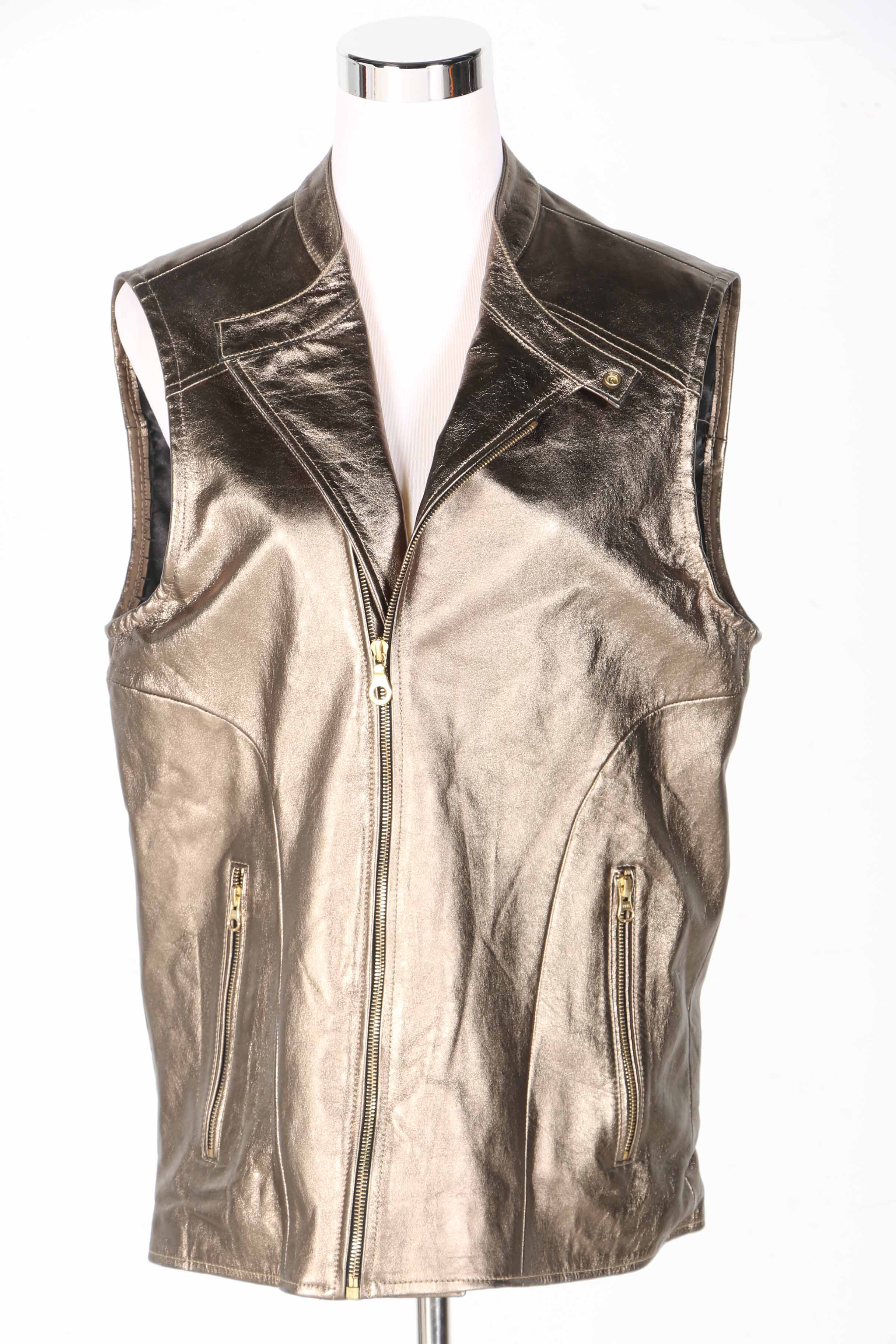 Men's Metallic Gold Tone Leather Vest