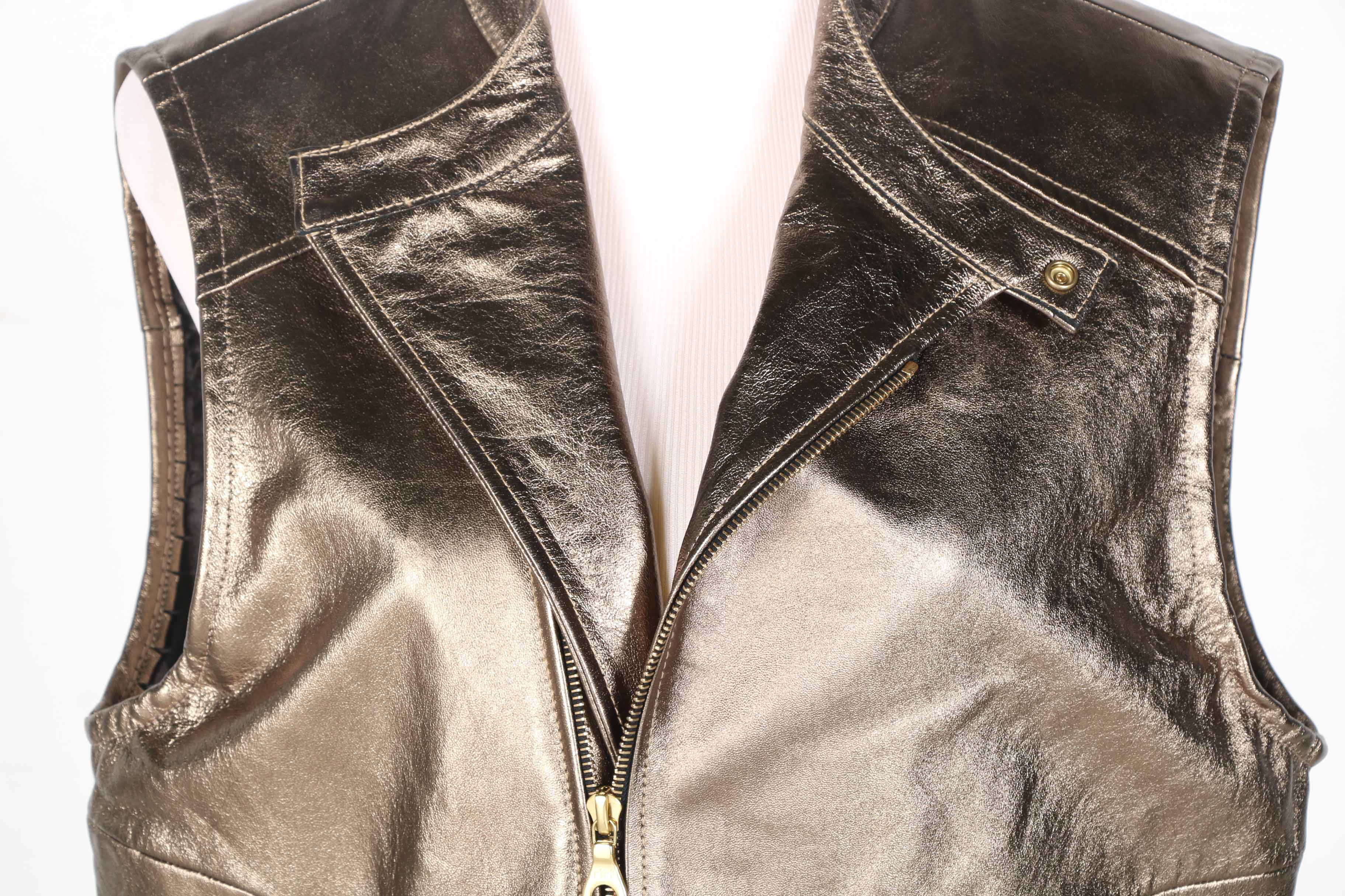 Men's Metallic Gold Tone Leather Vest