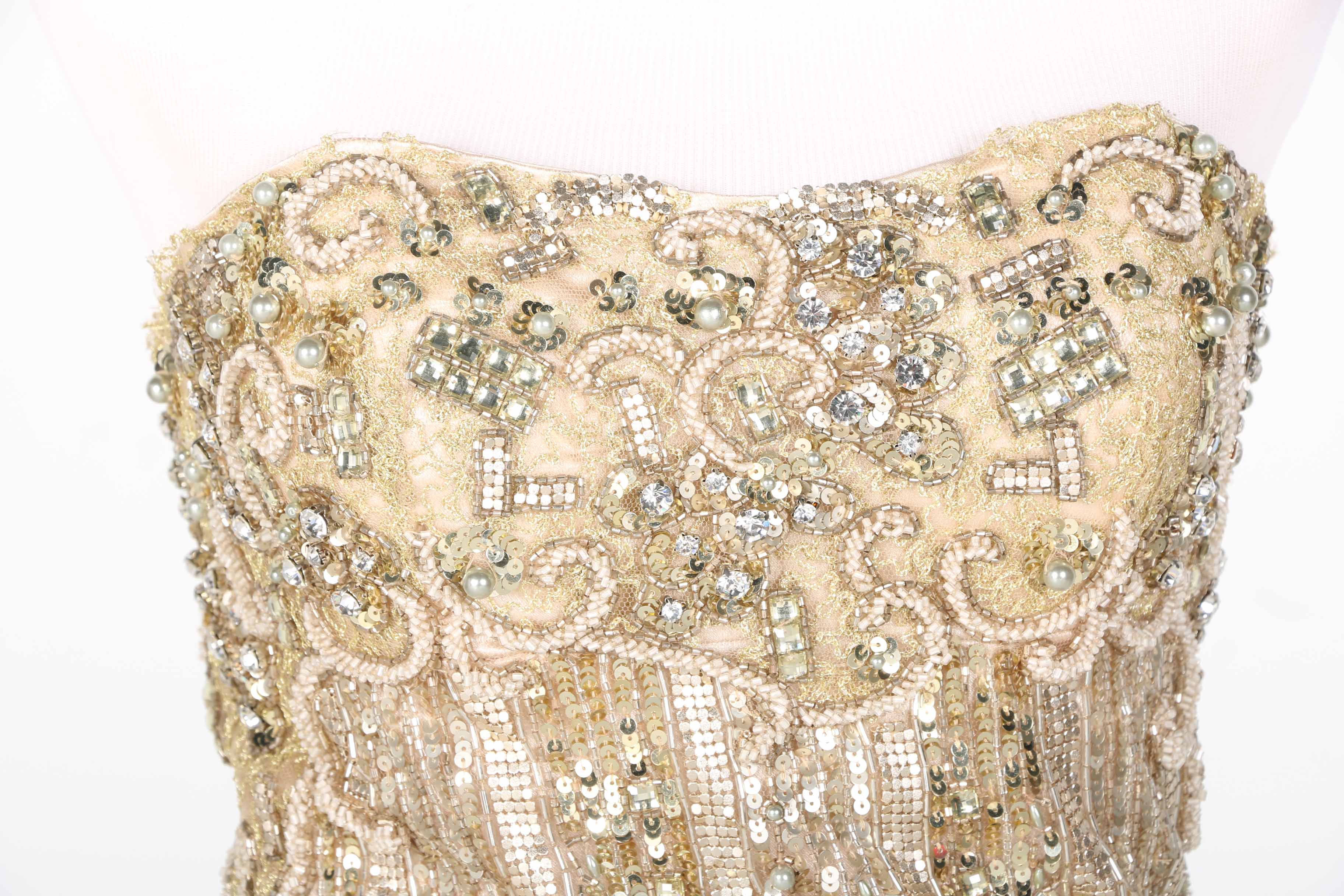 Gold Tone Beaded And Sequined Mini Dress