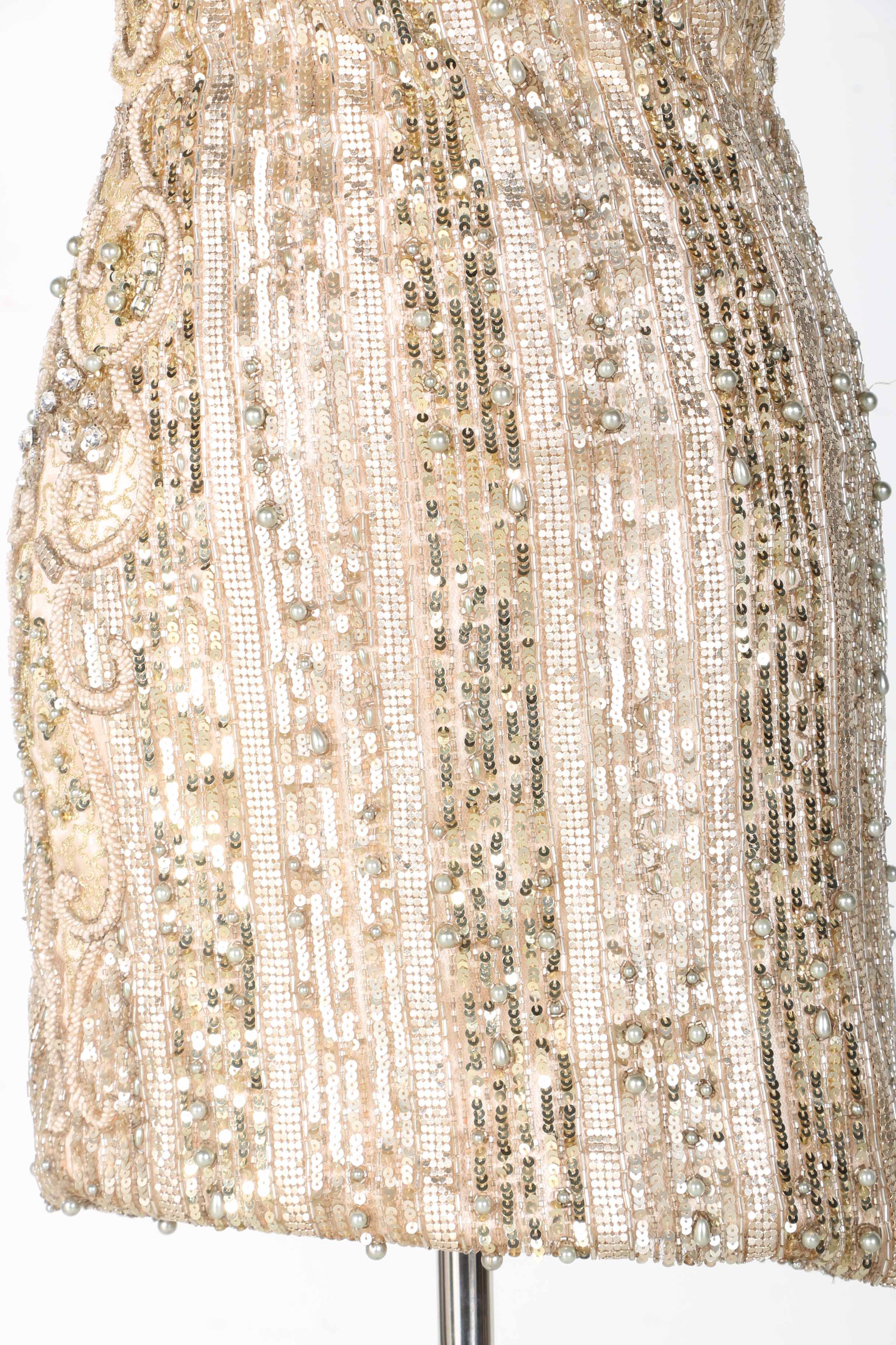 Gold Tone Beaded And Sequined Mini Dress