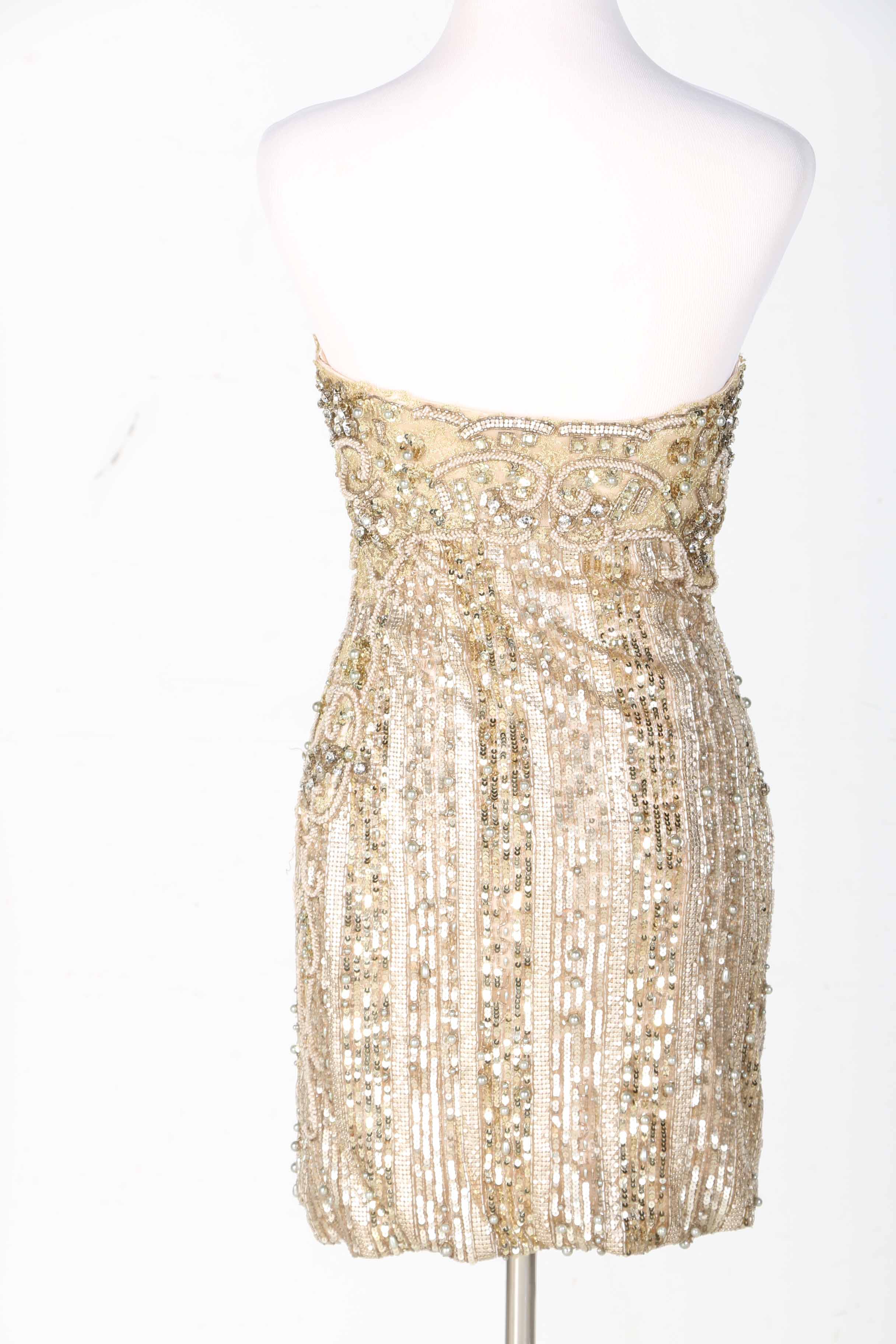 Gold Tone Beaded And Sequined Mini Dress