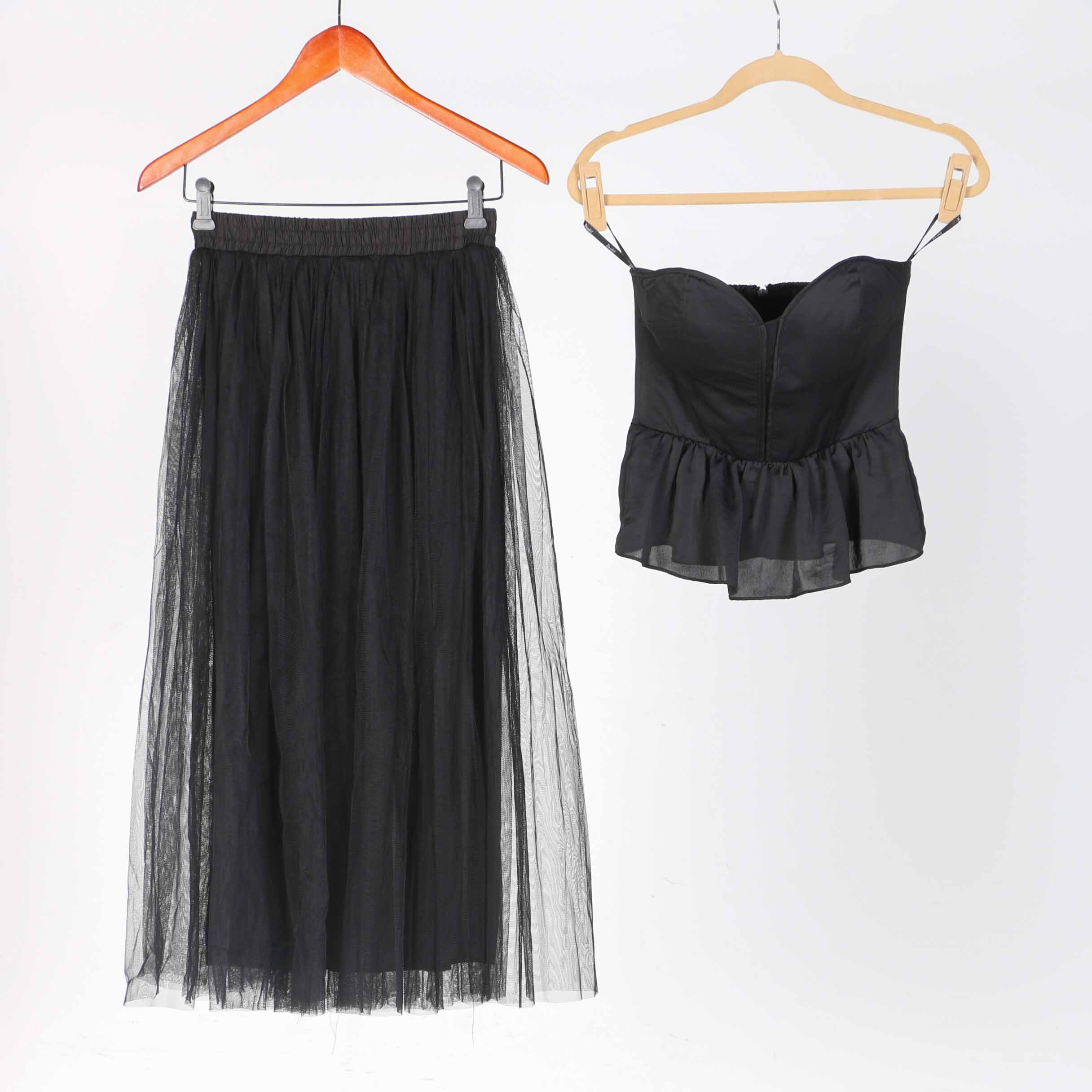 1980s Style Black Ruffled Bustier Top And Tulle Skirt