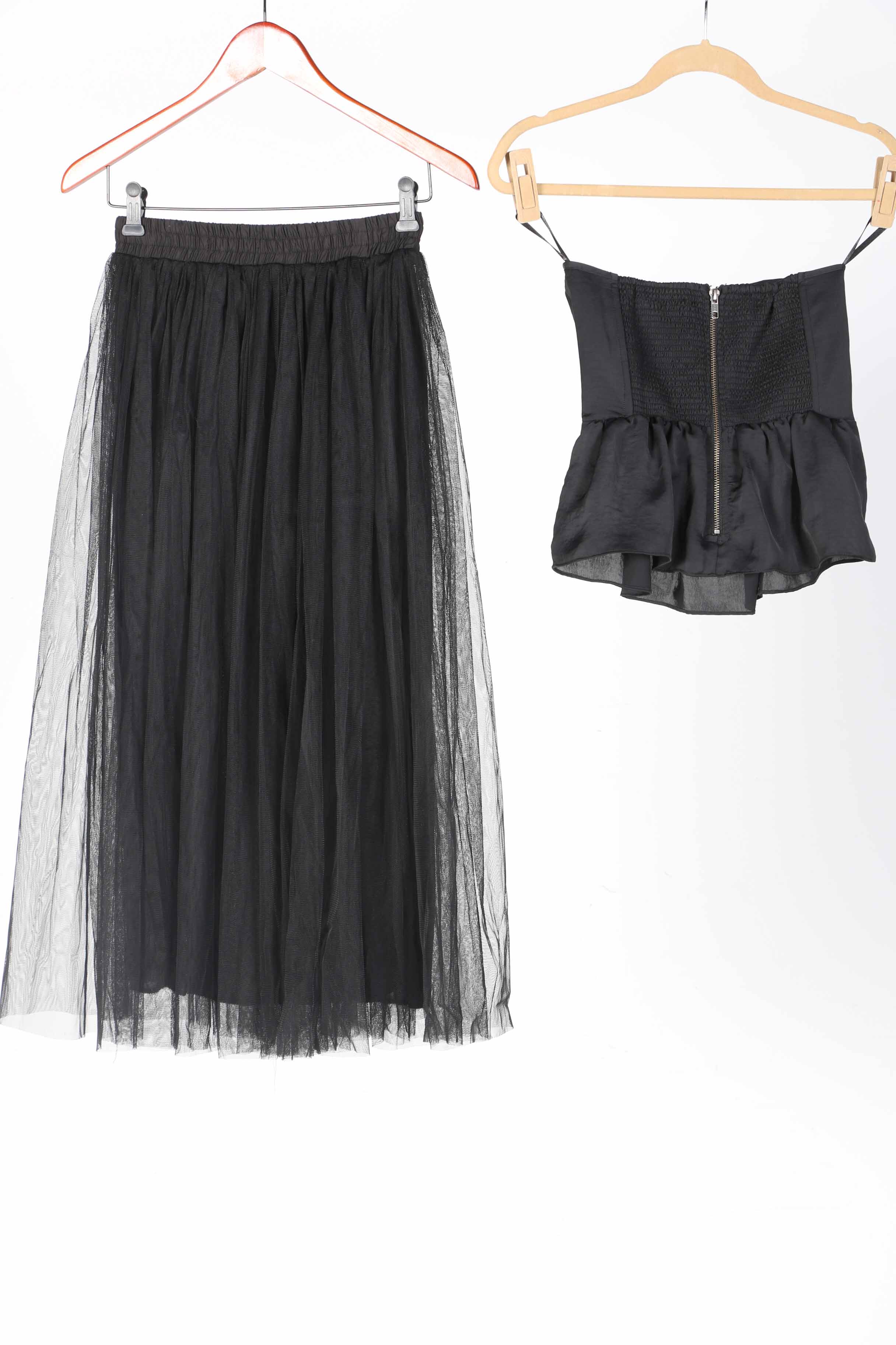 1980s Style Black Ruffled Bustier Top And Tulle Skirt