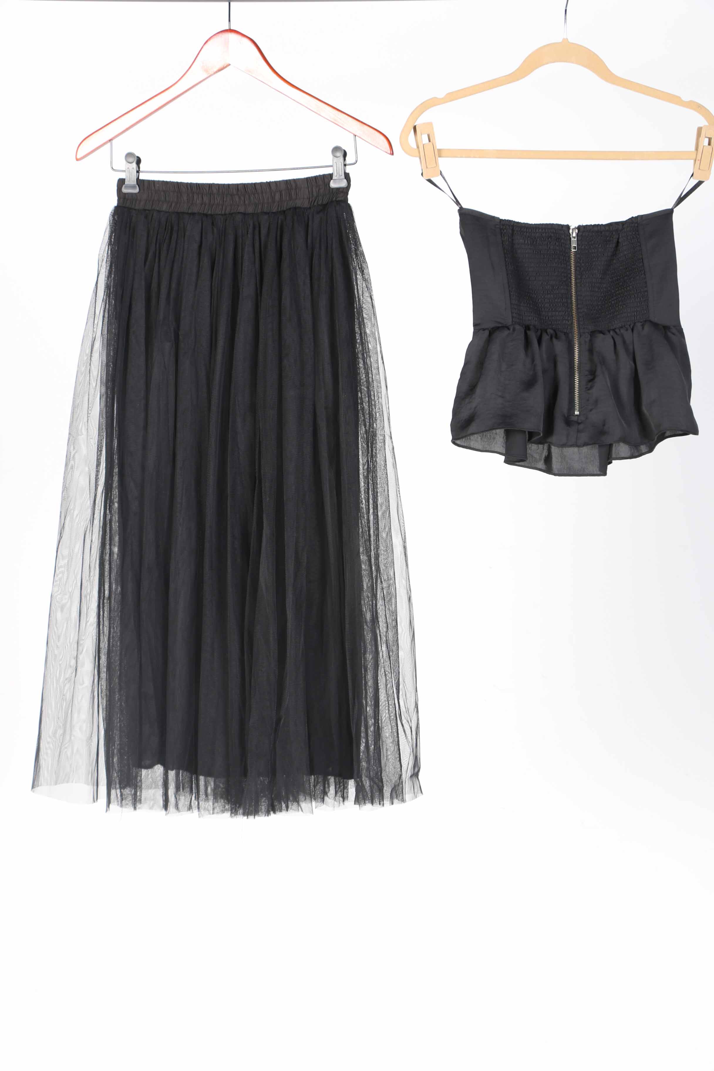 1980s Style Black Ruffled Bustier Top And Tulle Skirt