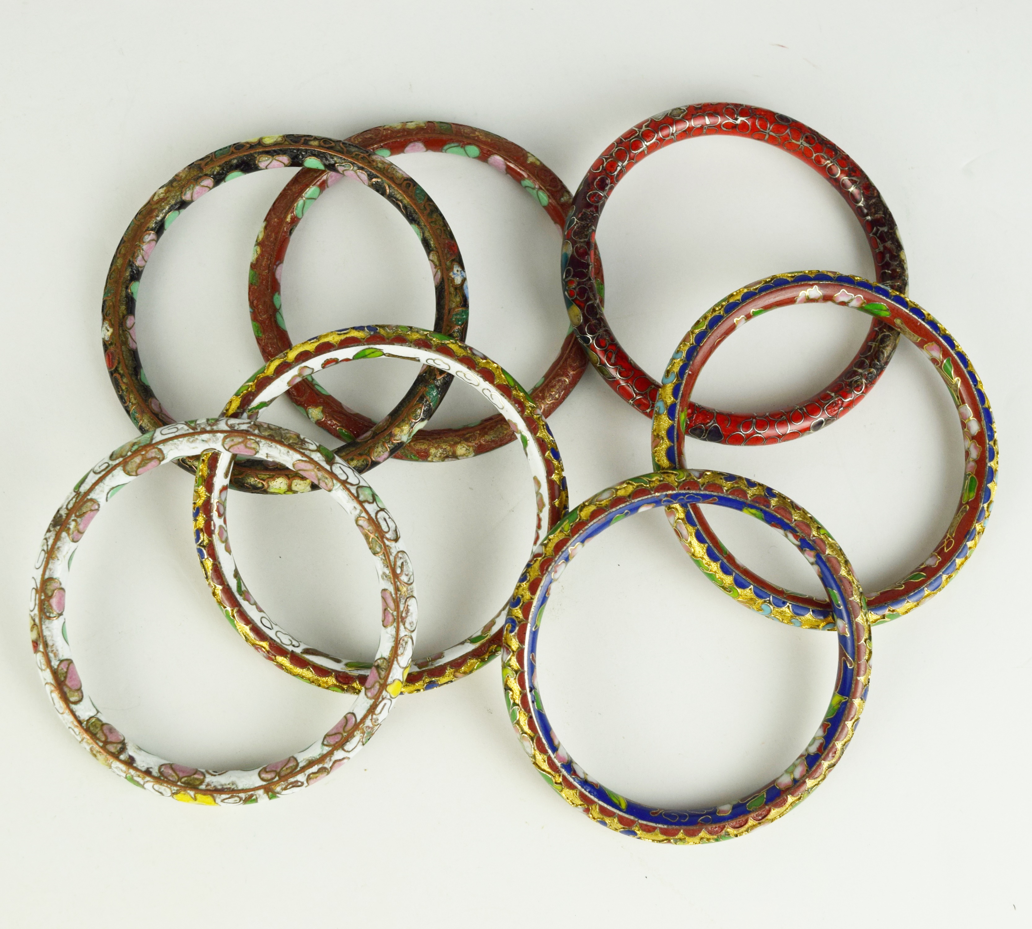 Twelve Cloisonne Bangle Bracelets