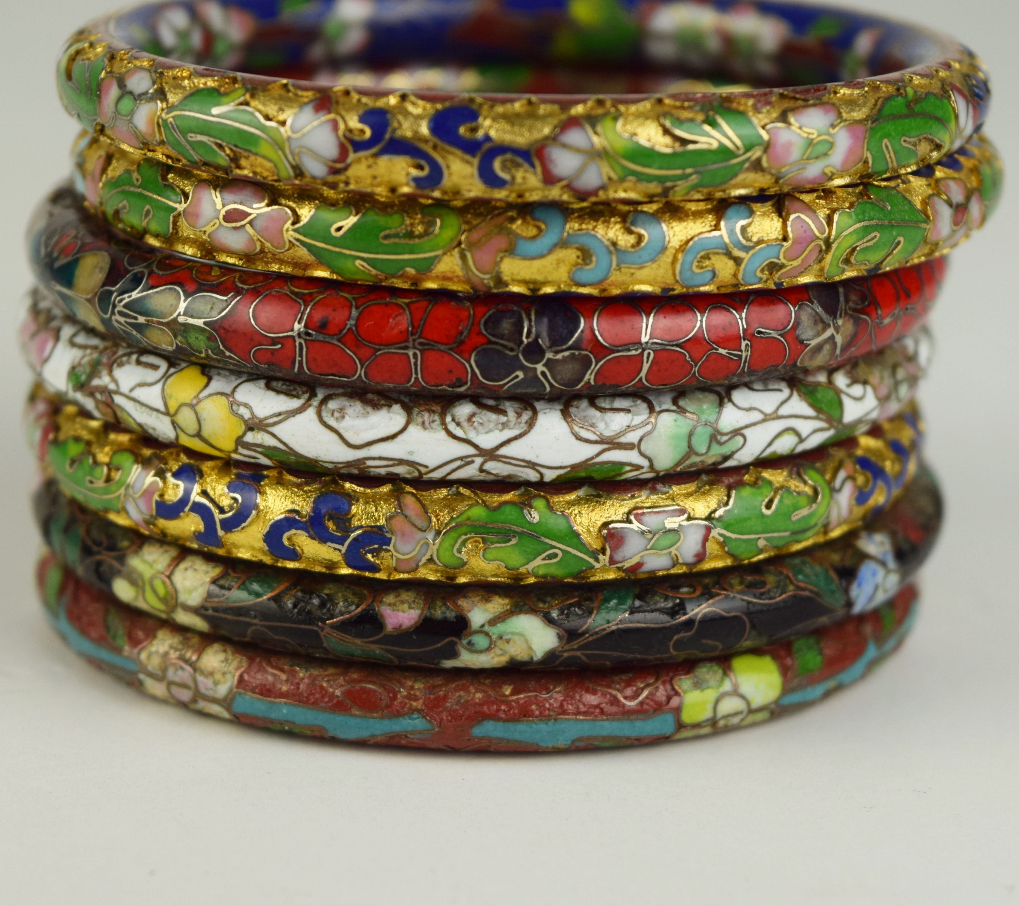 Twelve Cloisonne Bangle Bracelets