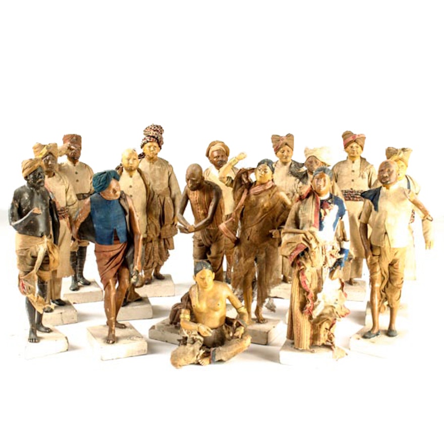 19th Century Unfired Krishnanagar Clay Dolls