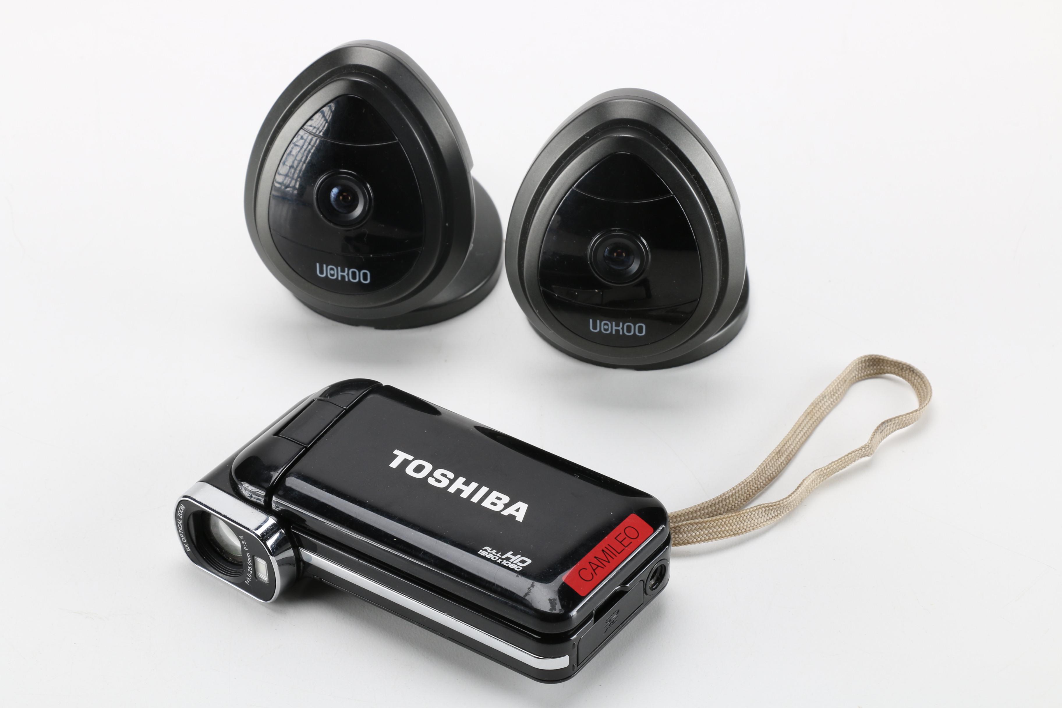 Toshiba Camileo P100 Camcorder and Two Uokoo WiFi IP Cameras
