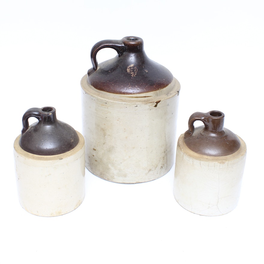 Grouping of Vintage Hand Thrown Stoneware Jugs