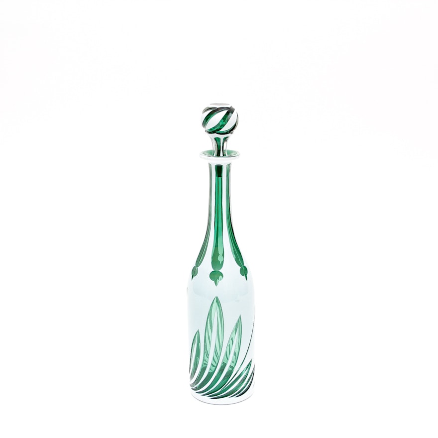 Stunning Antique Victorian Cased Glass Emerald Green Decanter