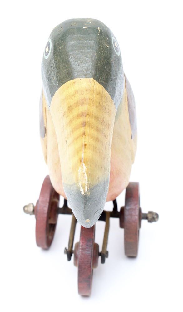 Vintage Handcrafted Wood Toucan on Wheels Toy