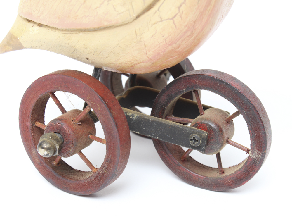 Vintage Handcrafted Wood Toucan on Wheels Toy