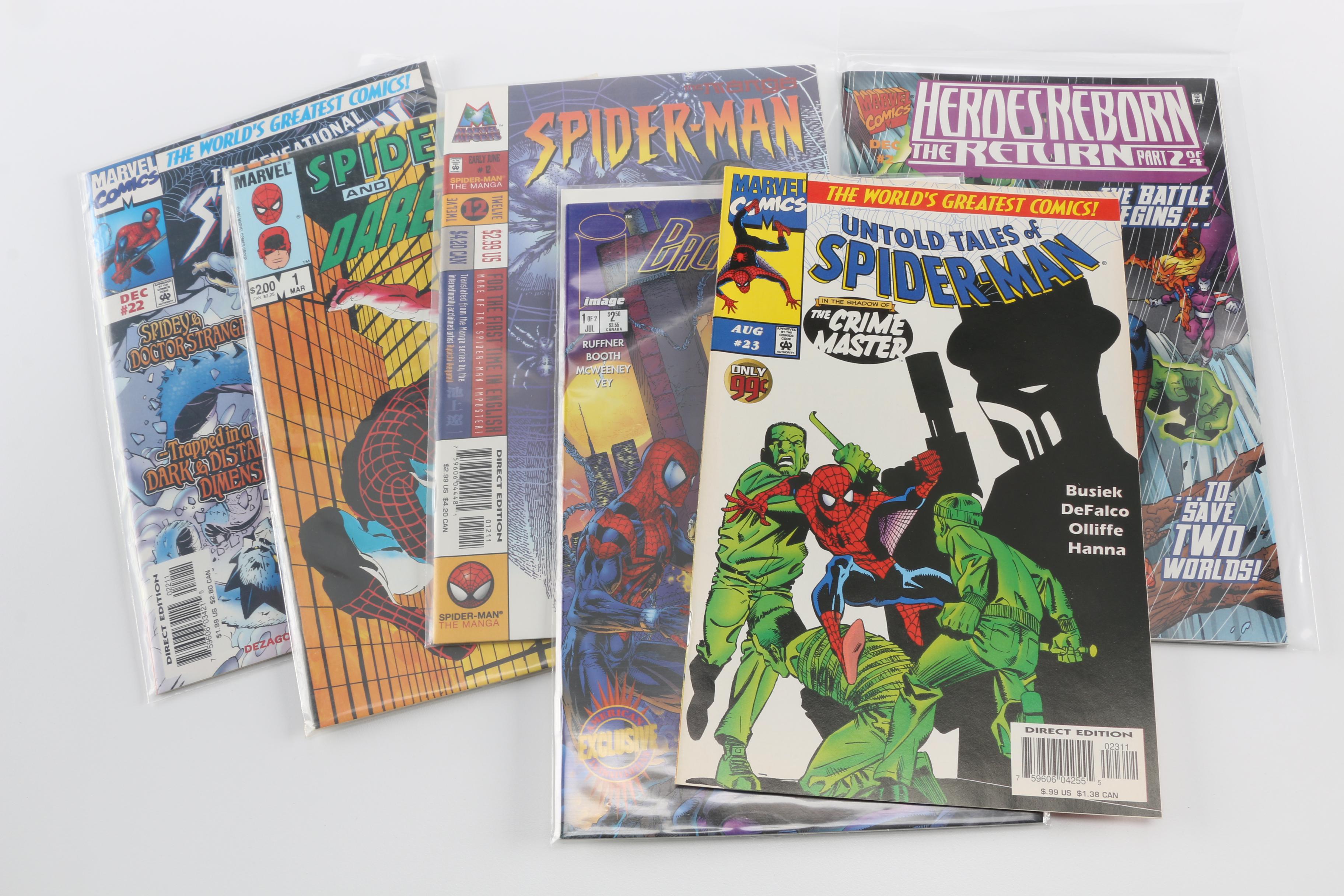 Modern Age and Bronze Age Spider Man Comics Featuring "Marvel Team Up" Issue 100