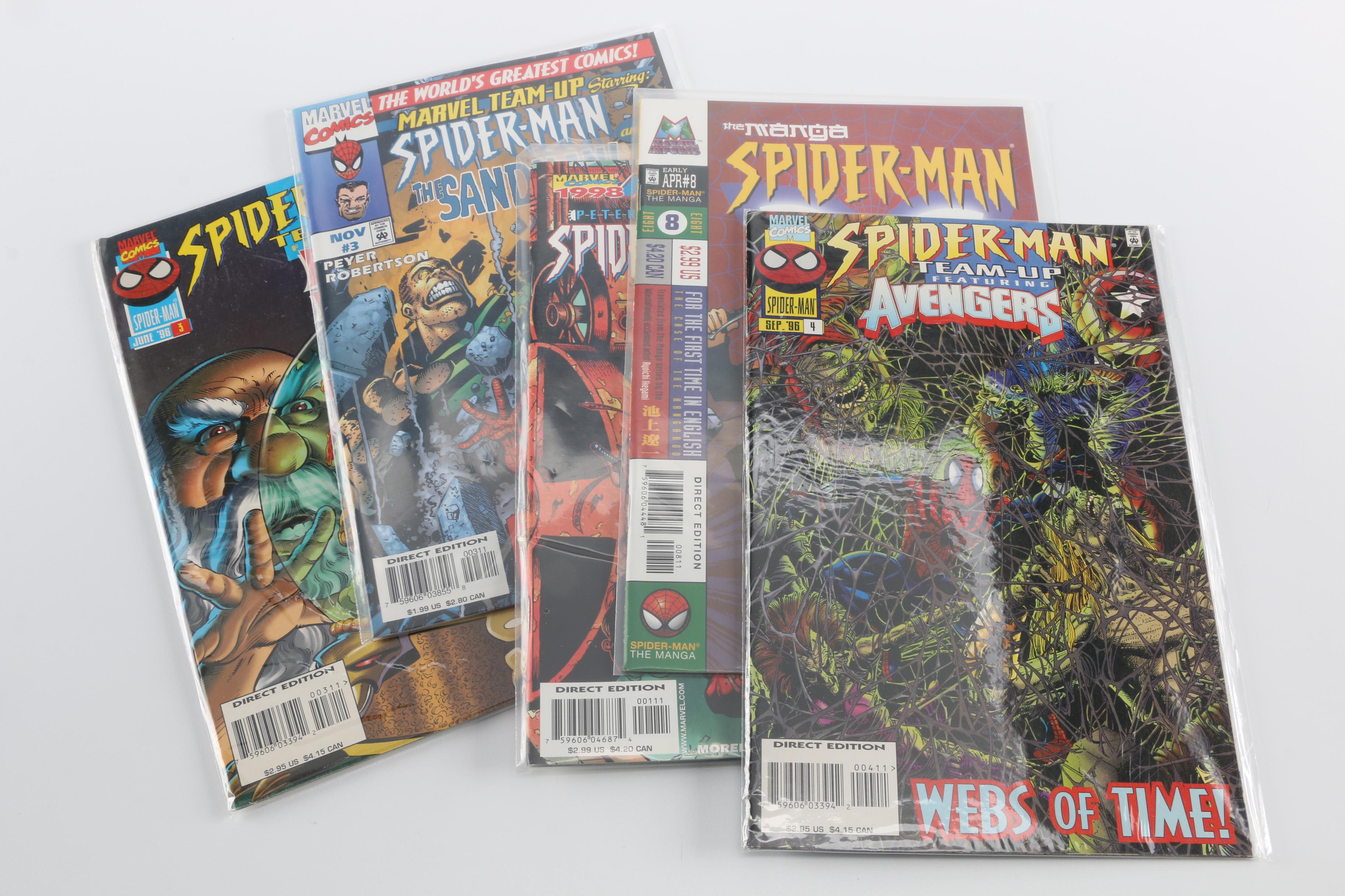 Modern Age and Bronze Age Spider Man Comics Featuring "Marvel Team Up" Issue 100
