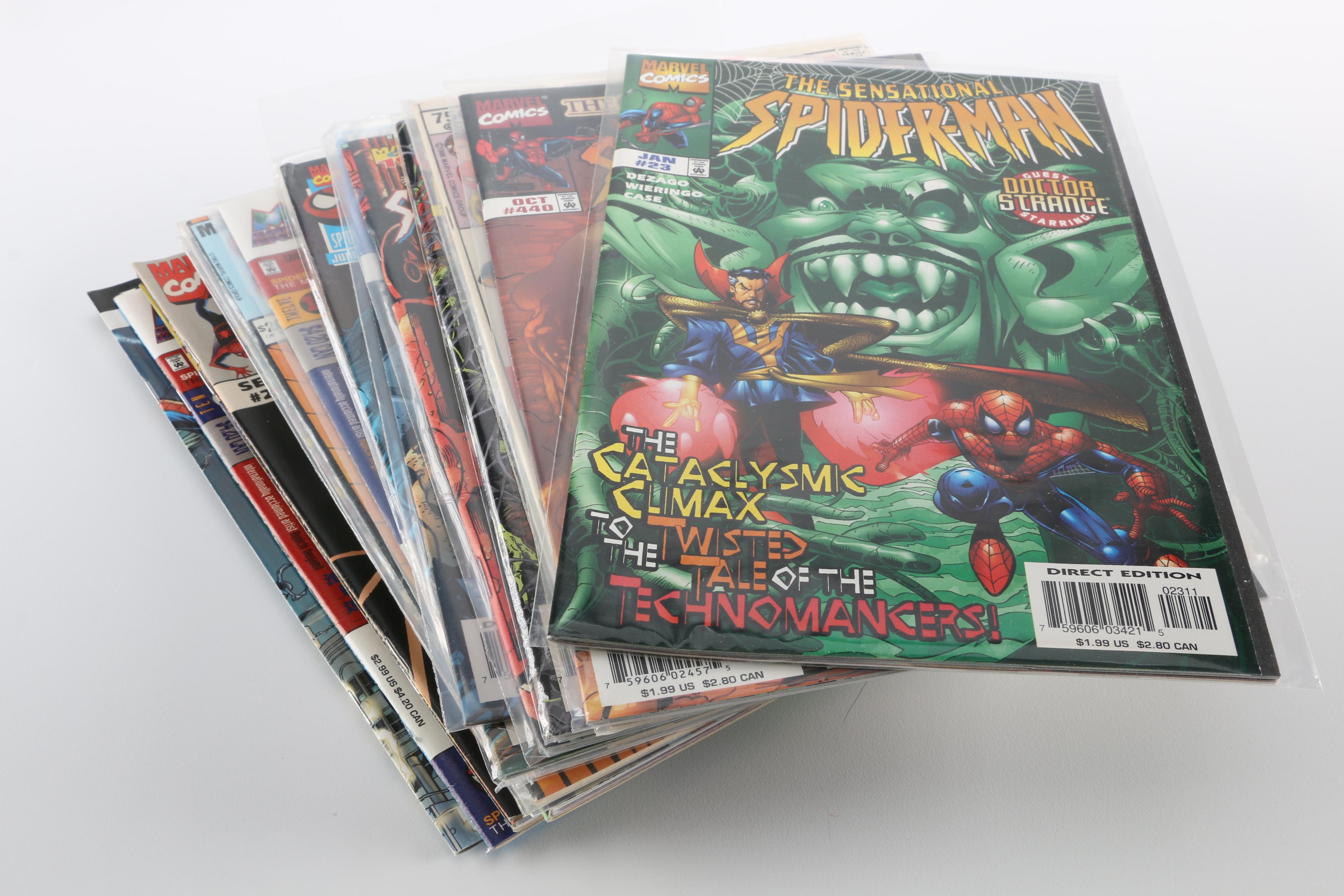 Modern Age and Bronze Age Spider Man Comics Featuring "Marvel Team Up" Issue 100