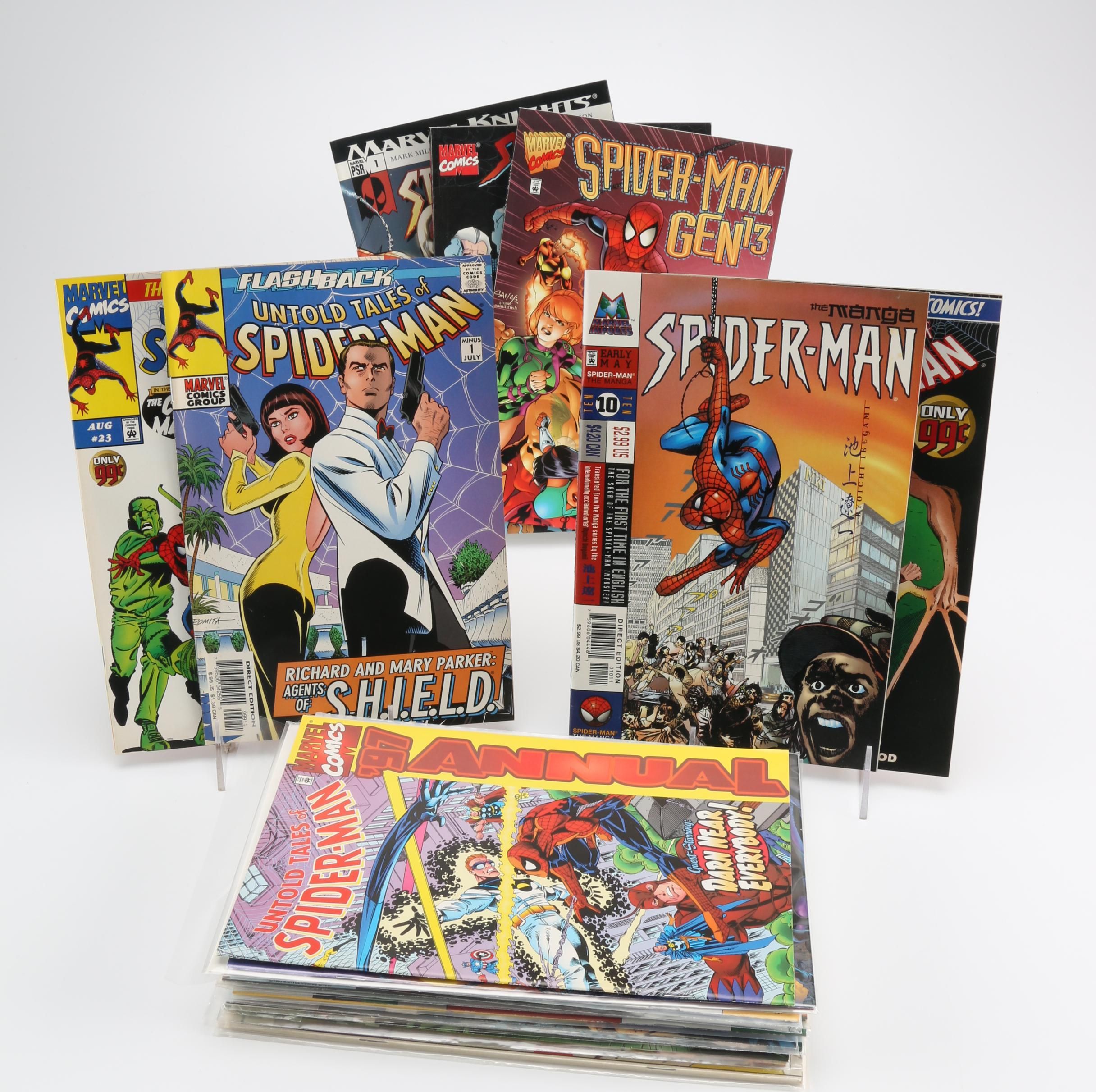 Modern Age and Bronze Age Spider Man Comics Featuring "Marvel Team Up" Issue 100