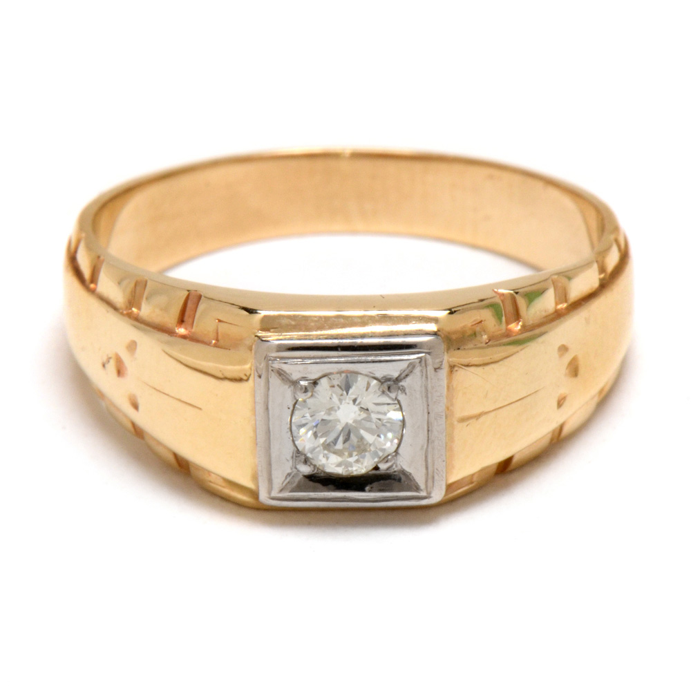Men's Vintage 14K Two Tone Gold Diamond Ring