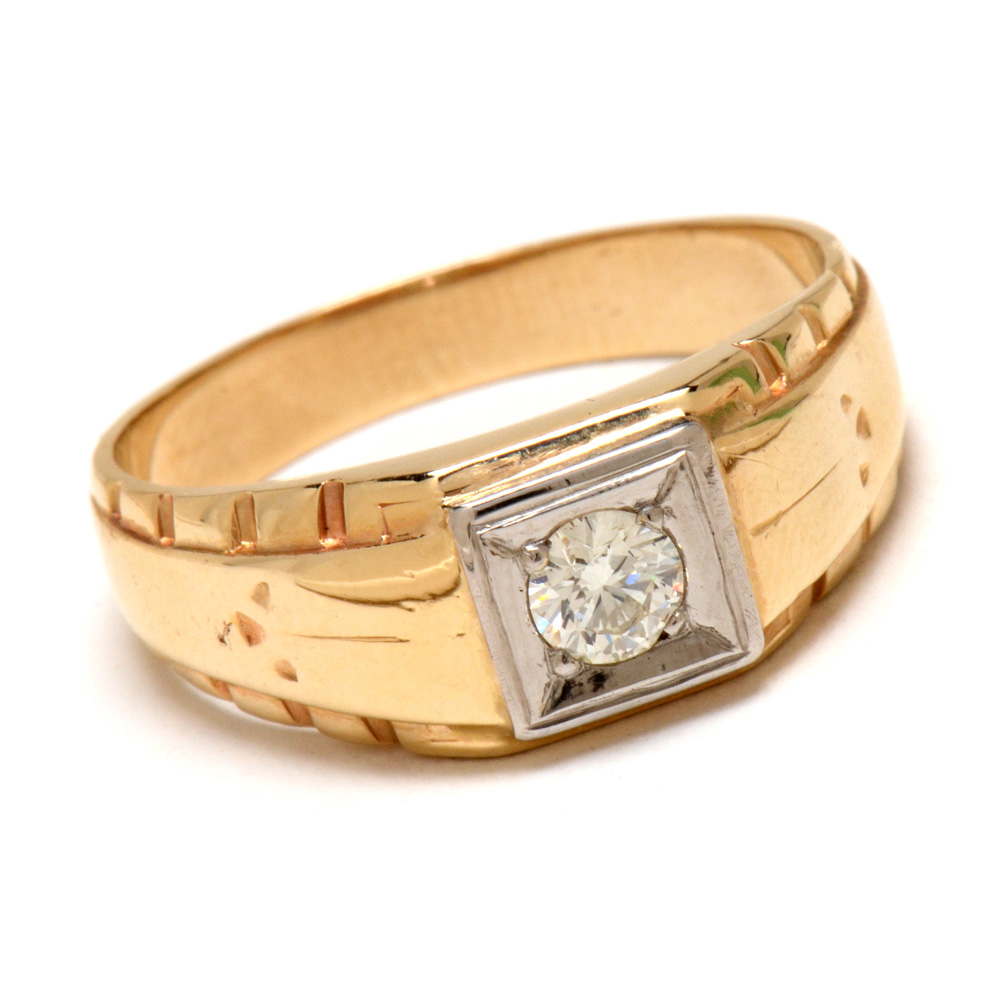 Men's Vintage 14K Two Tone Gold Diamond Ring