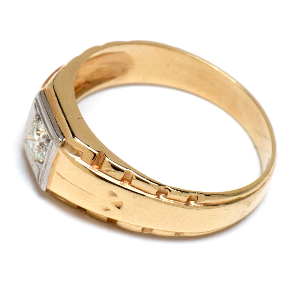 Men's Vintage 14K Two Tone Gold Diamond Ring