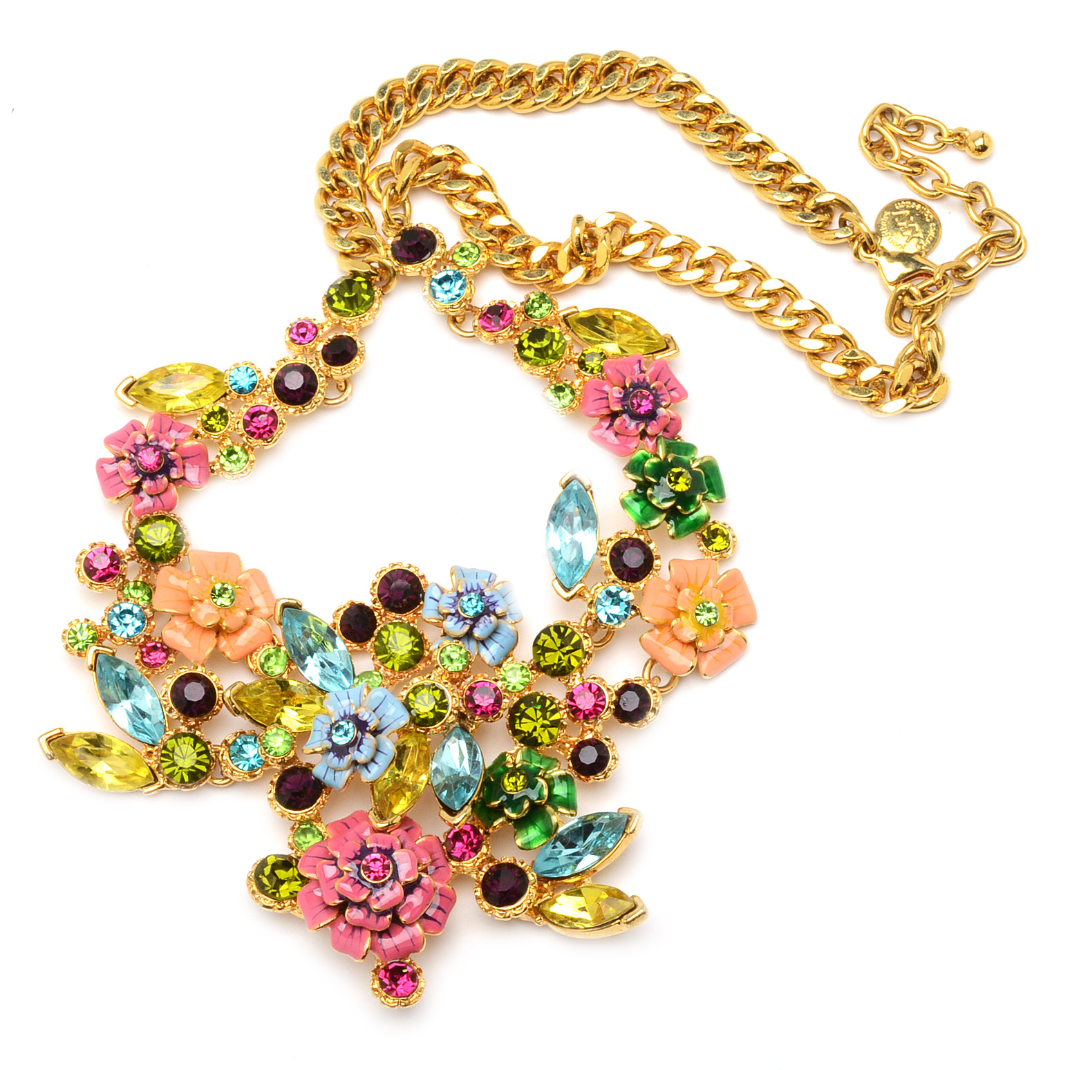 Joan Rivers XXV Classic Collection Costume Necklace with Multi-Color Enameled Florals and Crystal Rhinestones