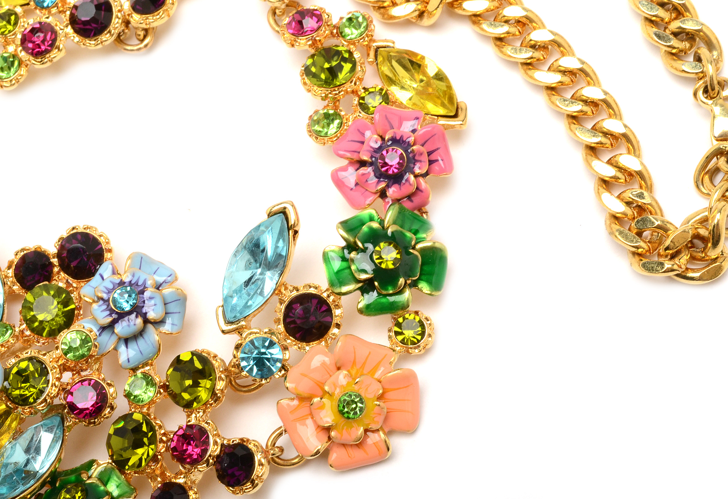 Joan Rivers XXV Classic Collection Costume Necklace with Multi-Color Enameled Florals and Crystal Rhinestones