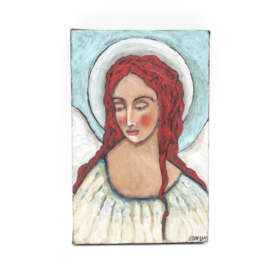 L Crum Original Oil Painting of An Angel