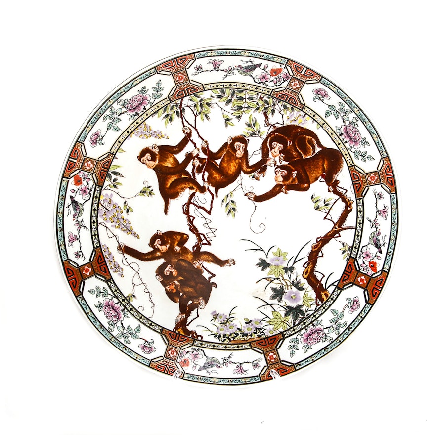 Chinese Porcelain Round Platter with Monkeys