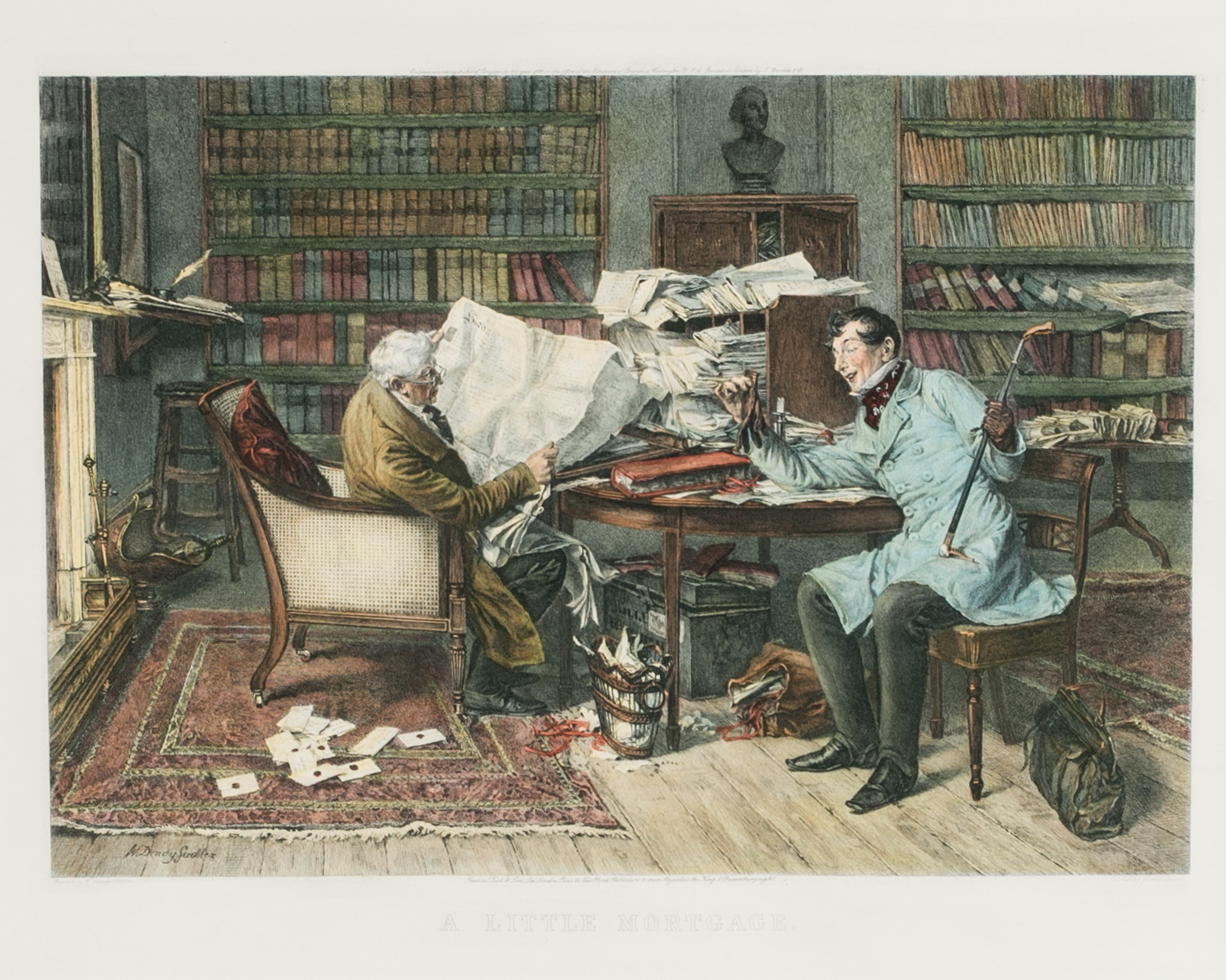 After James Dobie "A Little Mortgage" Hand-colored Engraving