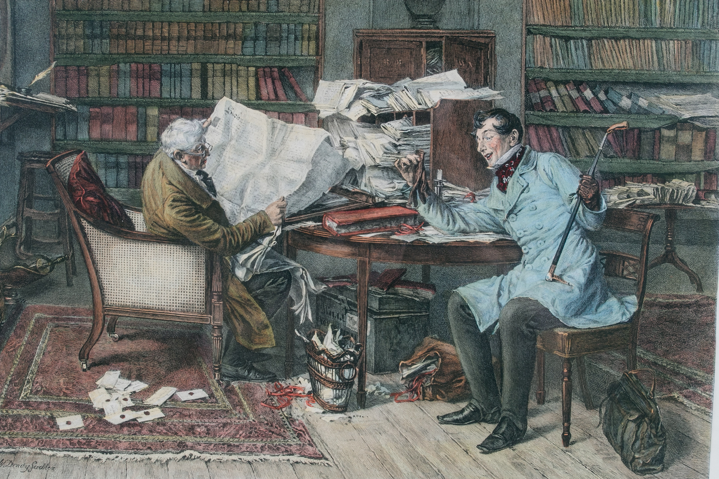 After James Dobie "A Little Mortgage" Hand-colored Engraving