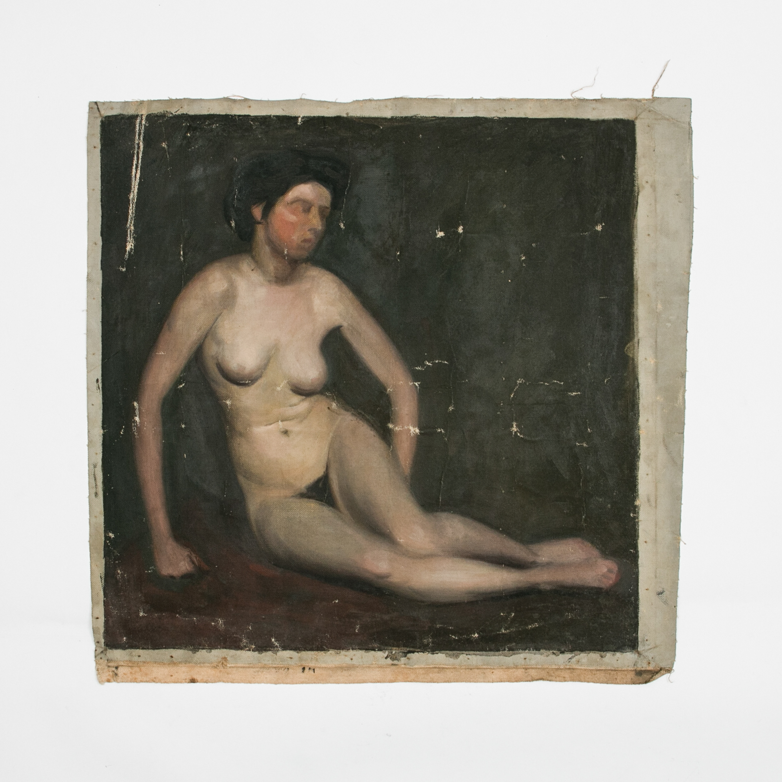 Emily B. Waite, Study of a Seated Female Nude, Oil on Unstretched Canvas