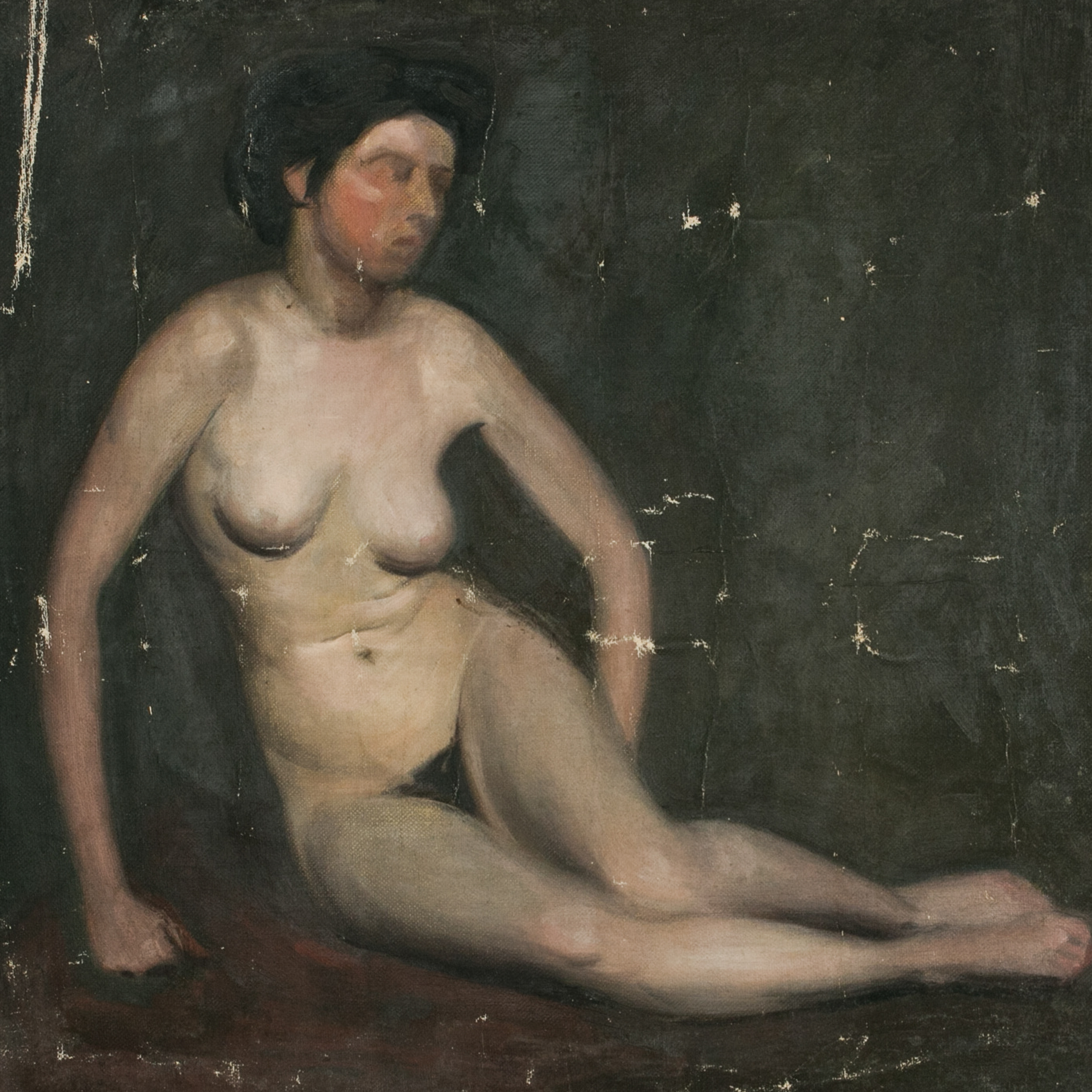 Emily B. Waite, Study of a Seated Female Nude, Oil on Unstretched Canvas