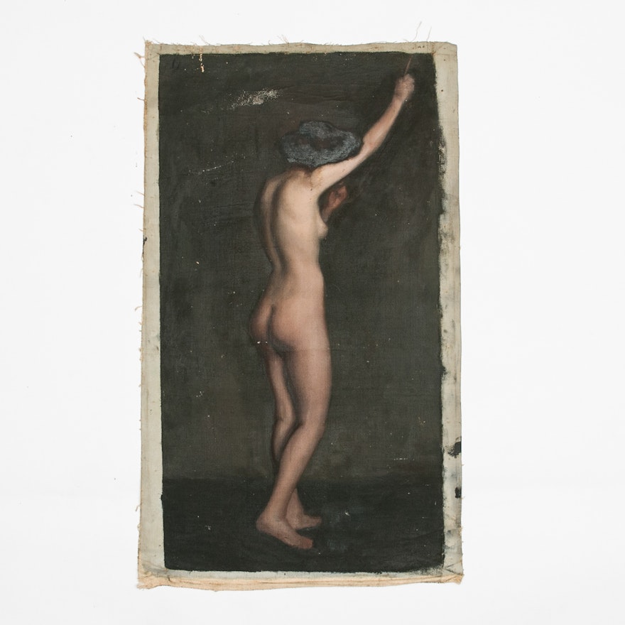 Emily B. Waite, Study of a Nude with Raised Arm, Oil on Unstretched Canvas