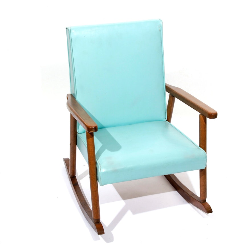 Mid Century Modern Vintage Turquoise Childs Rocking Chair