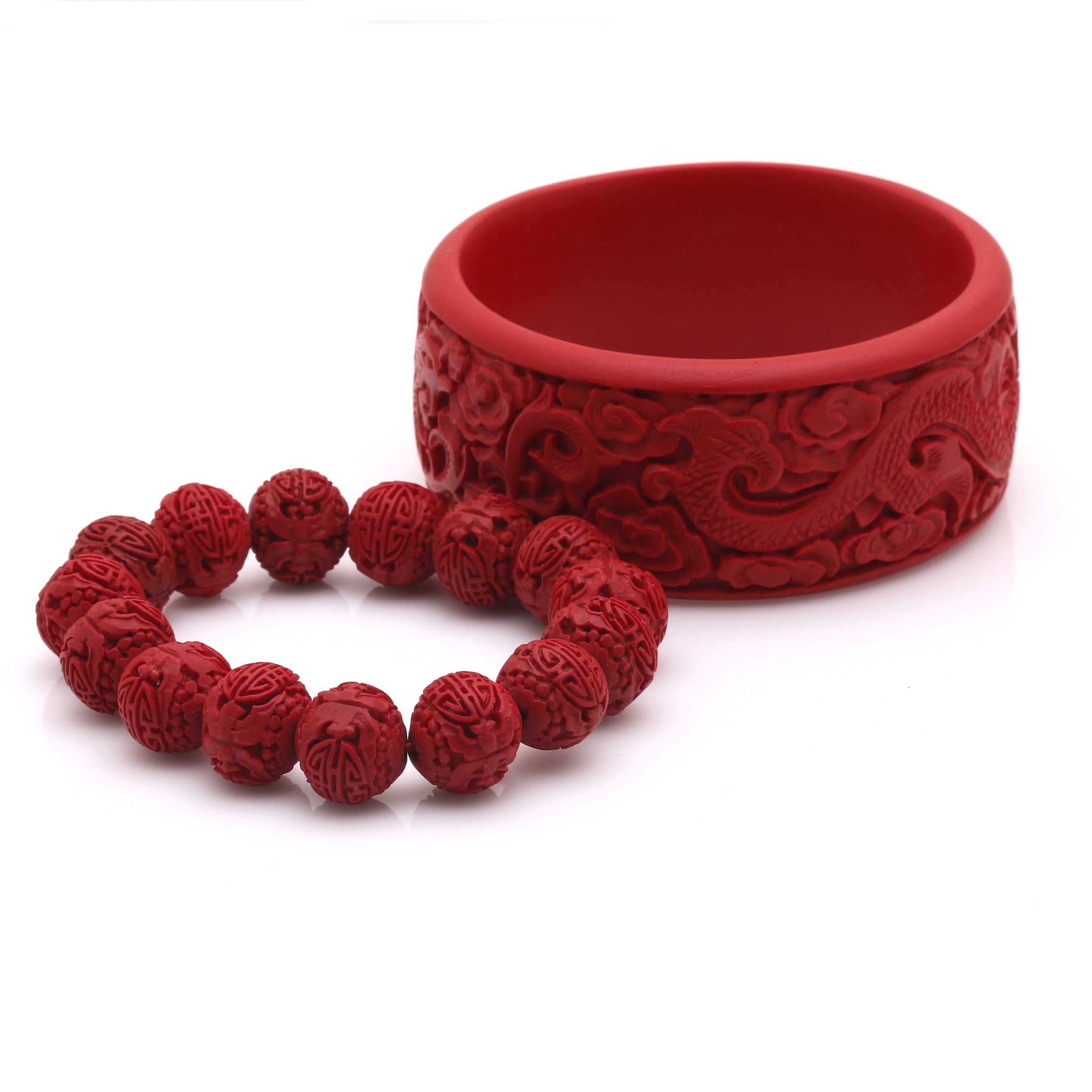 Cinnabar Bracelets and Glass Bead Earrings