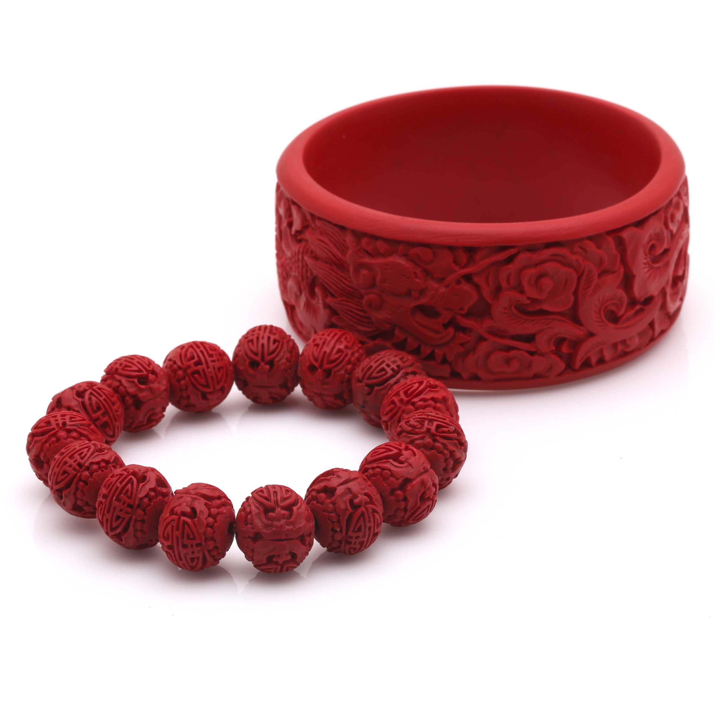 Cinnabar Bracelets and Glass Bead Earrings