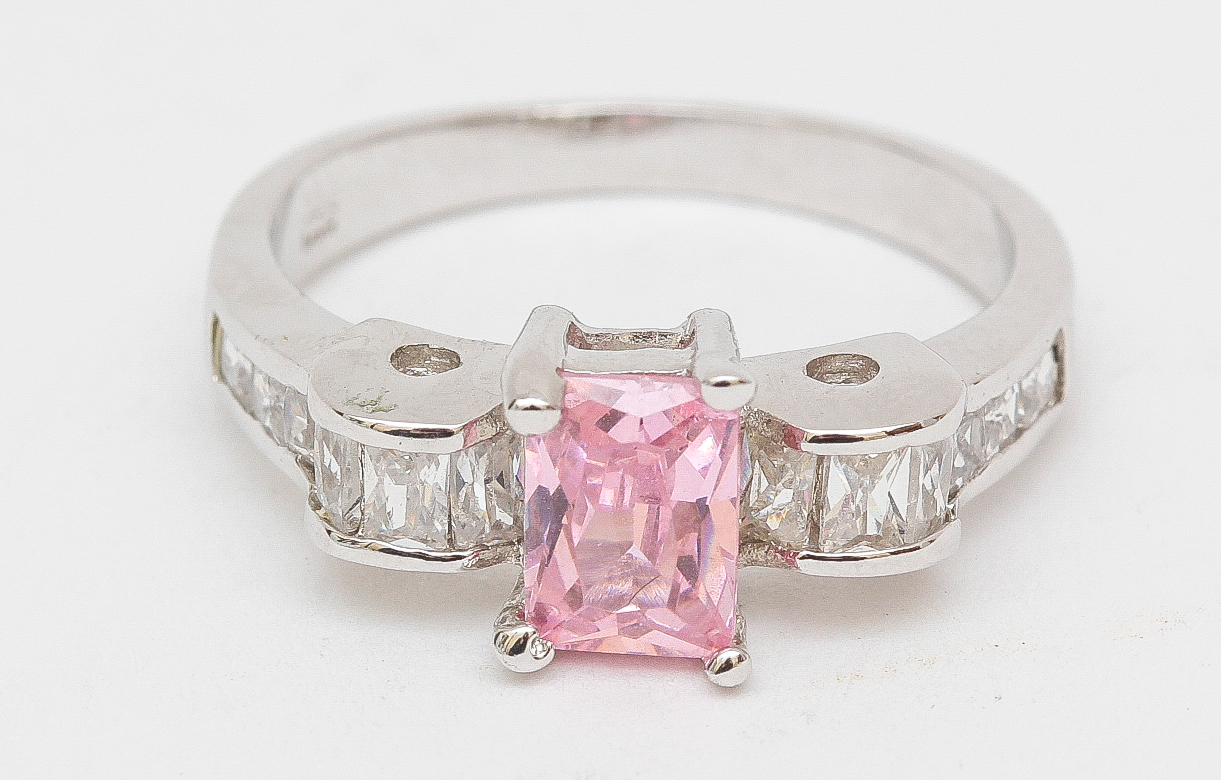 Sterling Silver Pink Glass Ring