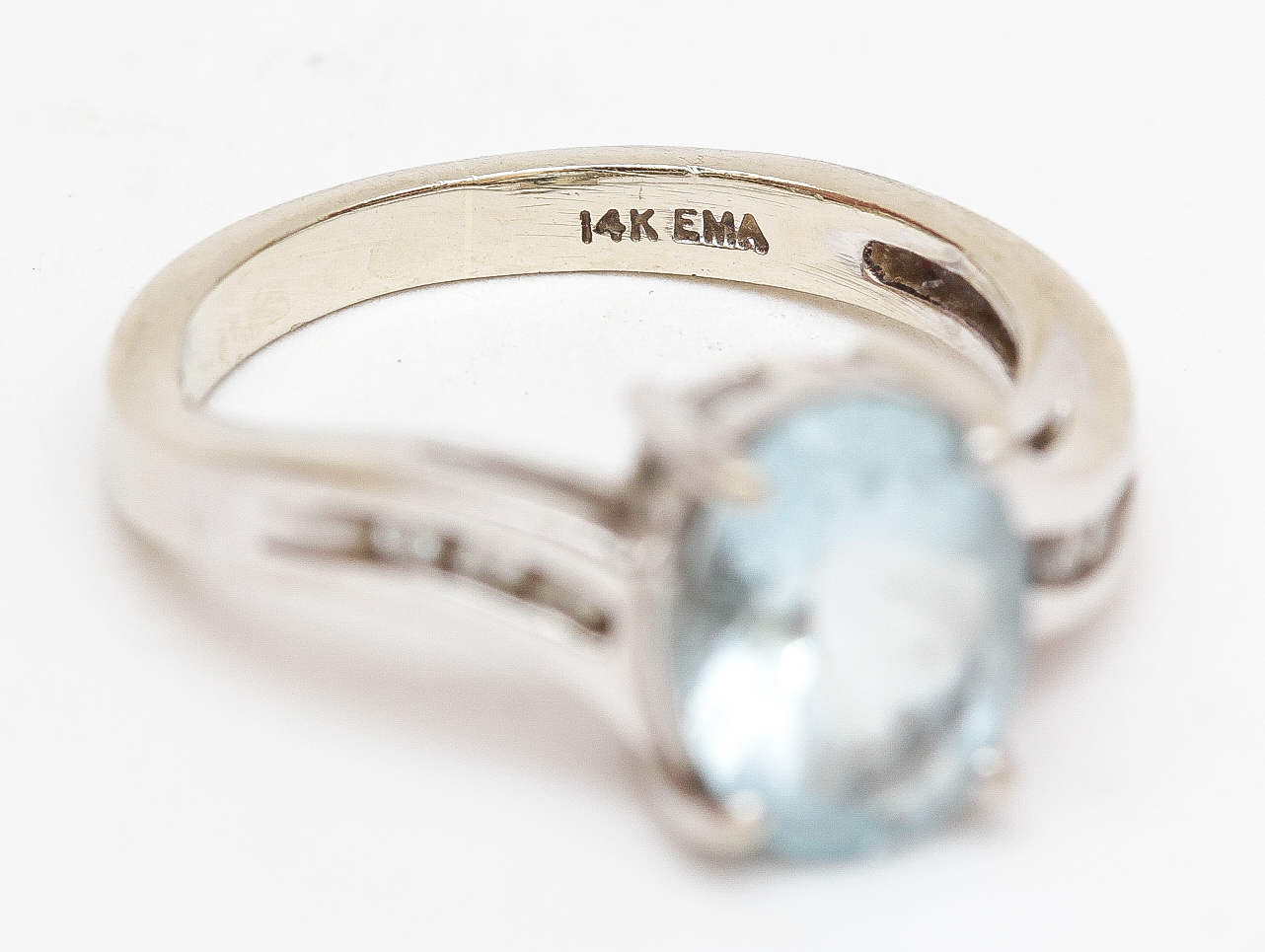 EMA 14K White Gold Aquamarine and Diamond Ring