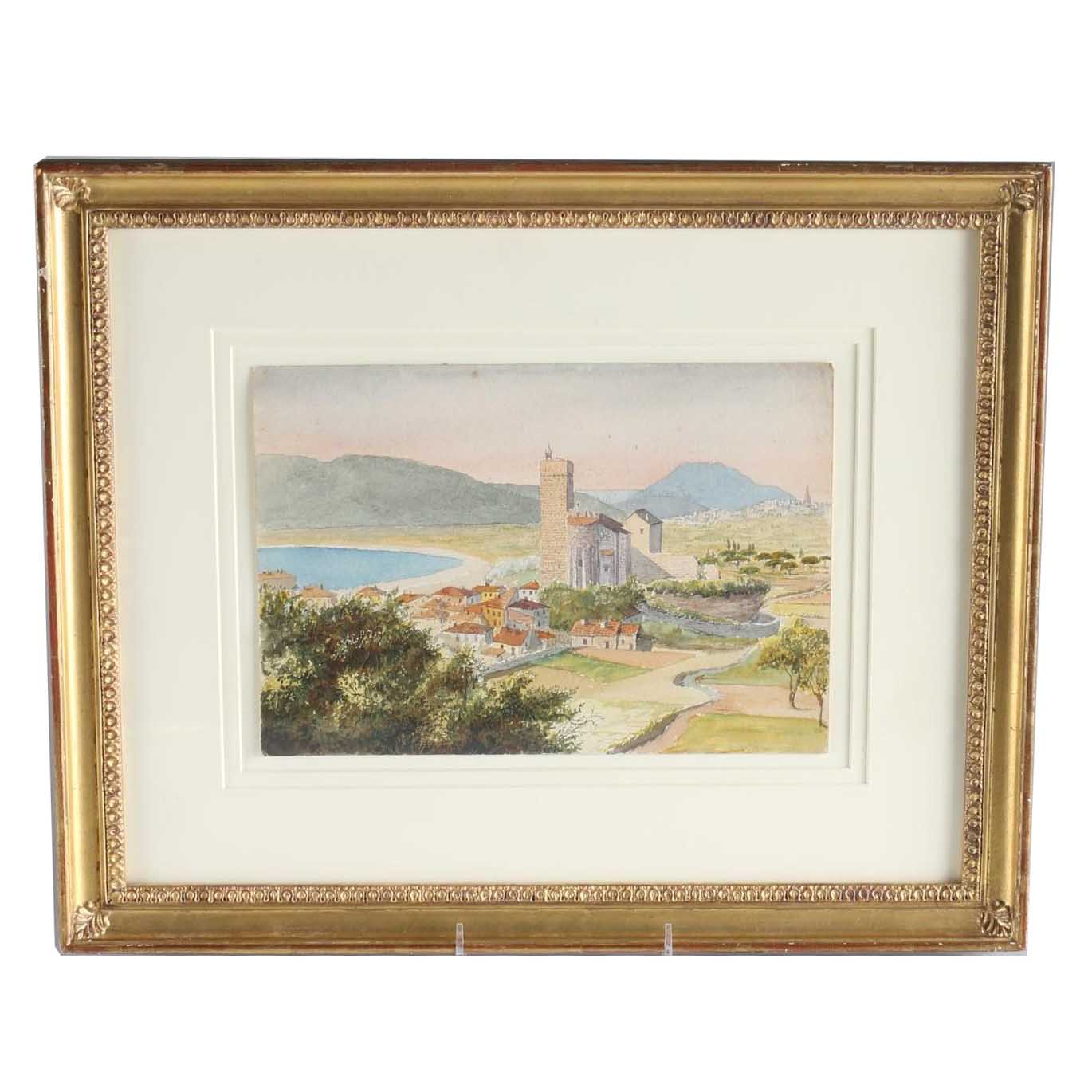 Charles DeWolf Brownell Watercolor Painting on Paper  "St. Raphael, Fregils in the Distance"