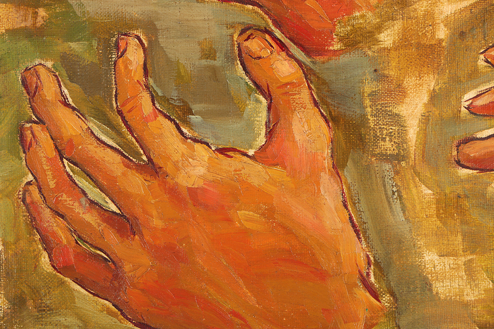 Ricardo Morin Oil Painting on Unstretched Canvas of Hands Study