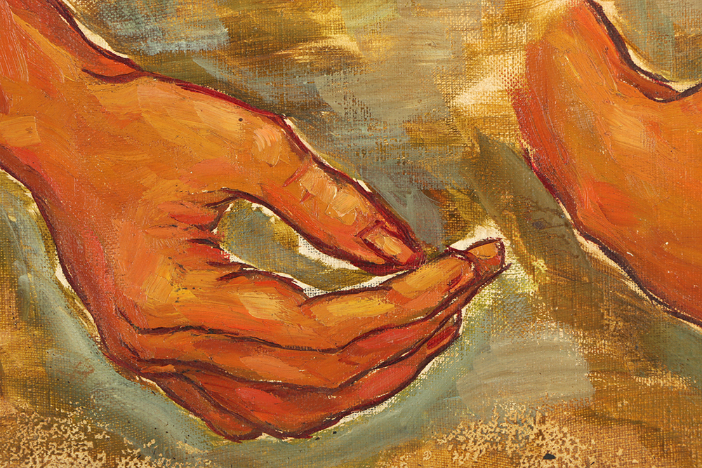 Ricardo Morin Oil Painting on Unstretched Canvas of Hands Study